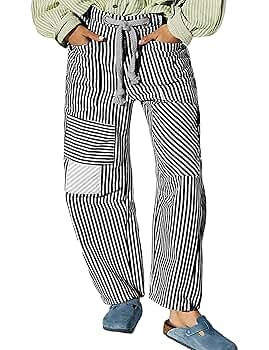 Amazon.com: SAFRISIOR Women Striped Patchwork Pants