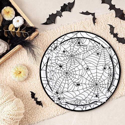 Miniatura 6 de Whaline Platos y servilletas de Halloween, 40 platos de papel de telaraña y 20 servilletas de almuerzo, juego de vajilla desechable para decoración