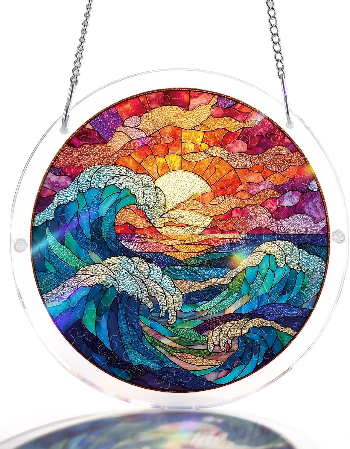 Acrylic Puzzles Suncatcher, Sun Sea Puzzle, Acrylic Suncatcher Puzzles for Doors Garden, Mother's Day Christmas Birthday Gifts for Women Men (S - 7.4 * 7.4in)