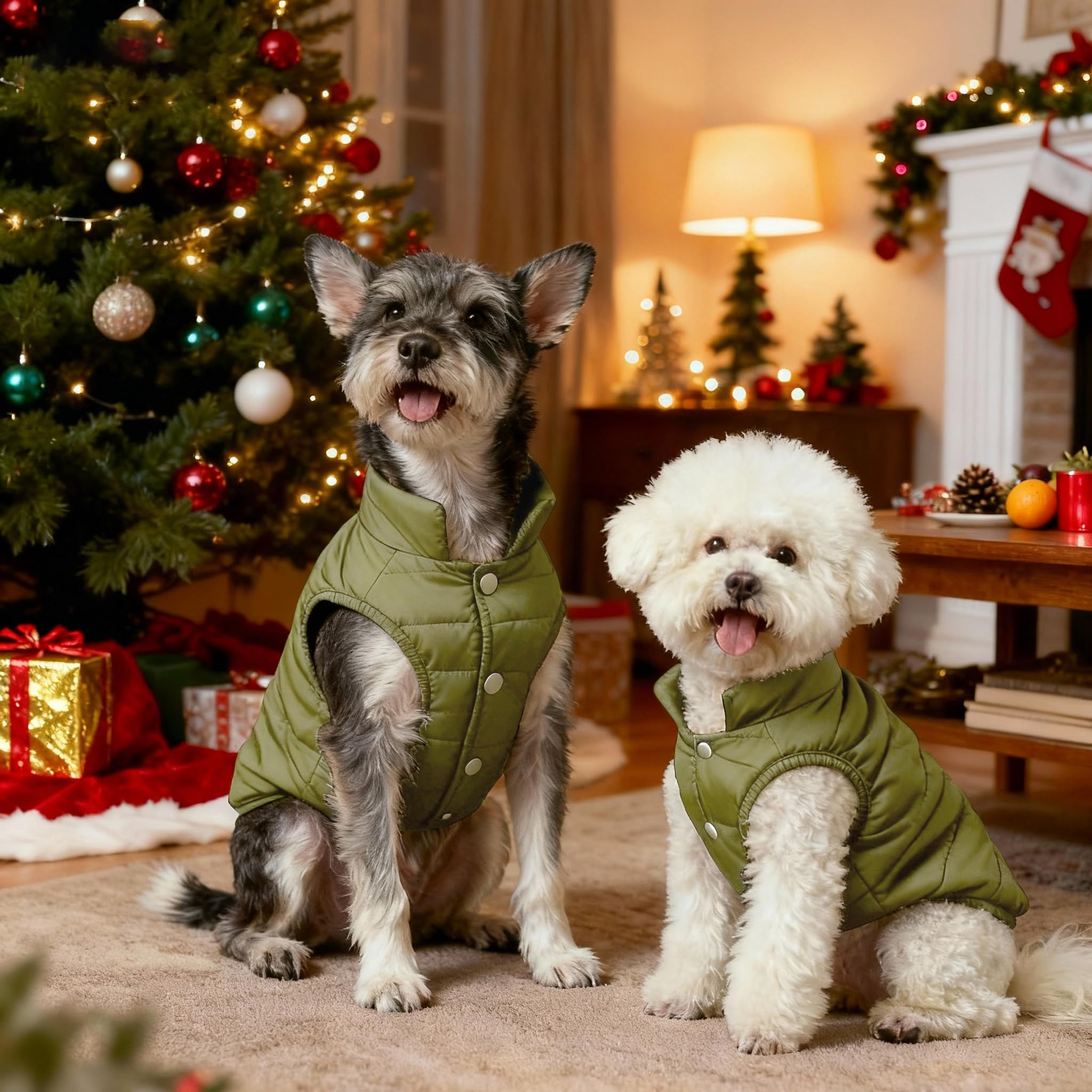 Abrigo Perro Chaqueta de Perro Cálida de Forro Polar Impermeable Abrigo Perros Pequeño Invierno Ropa Perros Abrigos Navideña para Mascotas en Clima Frío Verde S