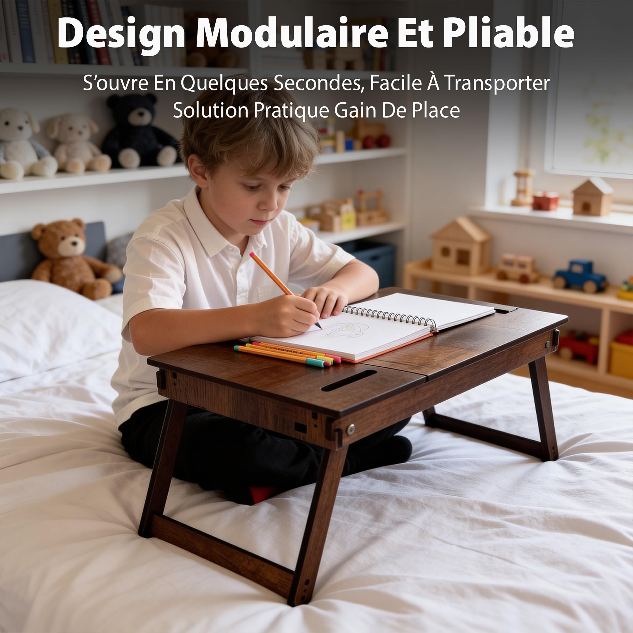 Vigo Wood Support pour Ordinateur Portable avec Inclinaison Réglable, Pieds Pliables et Espace de Rangement, Table de Lecture et Bureau de Travail (Noyer)