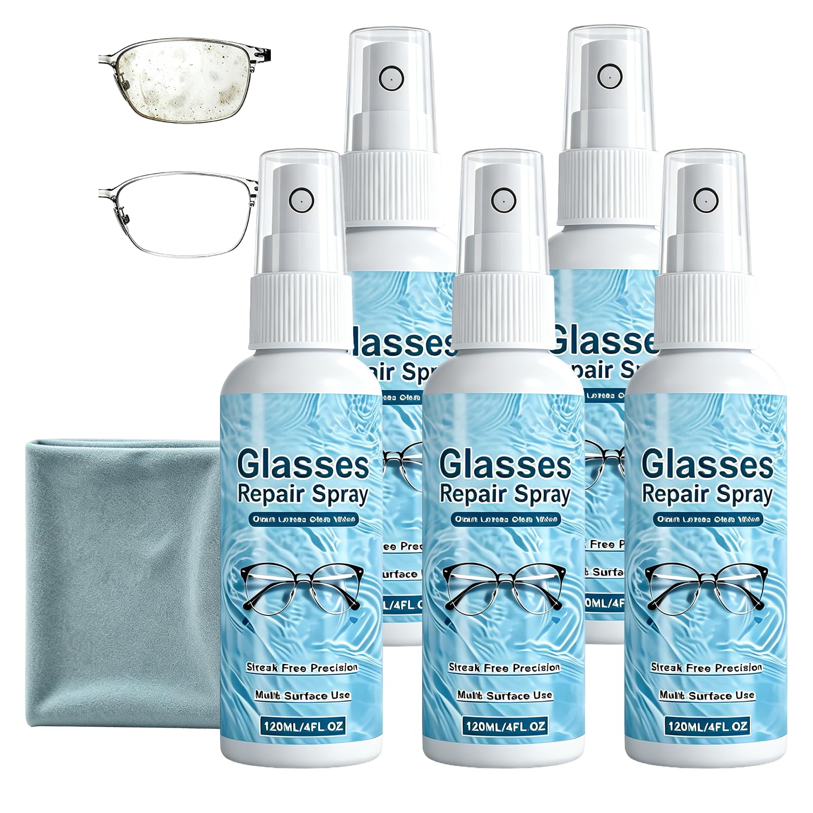 Kit de nettoyage de réparation des rayures pour lentilles optiques de 120 ml avec chiffons en microfibre, spray de réparation des rayures pour lentilles professionnel pour lunettes (5 stücke)