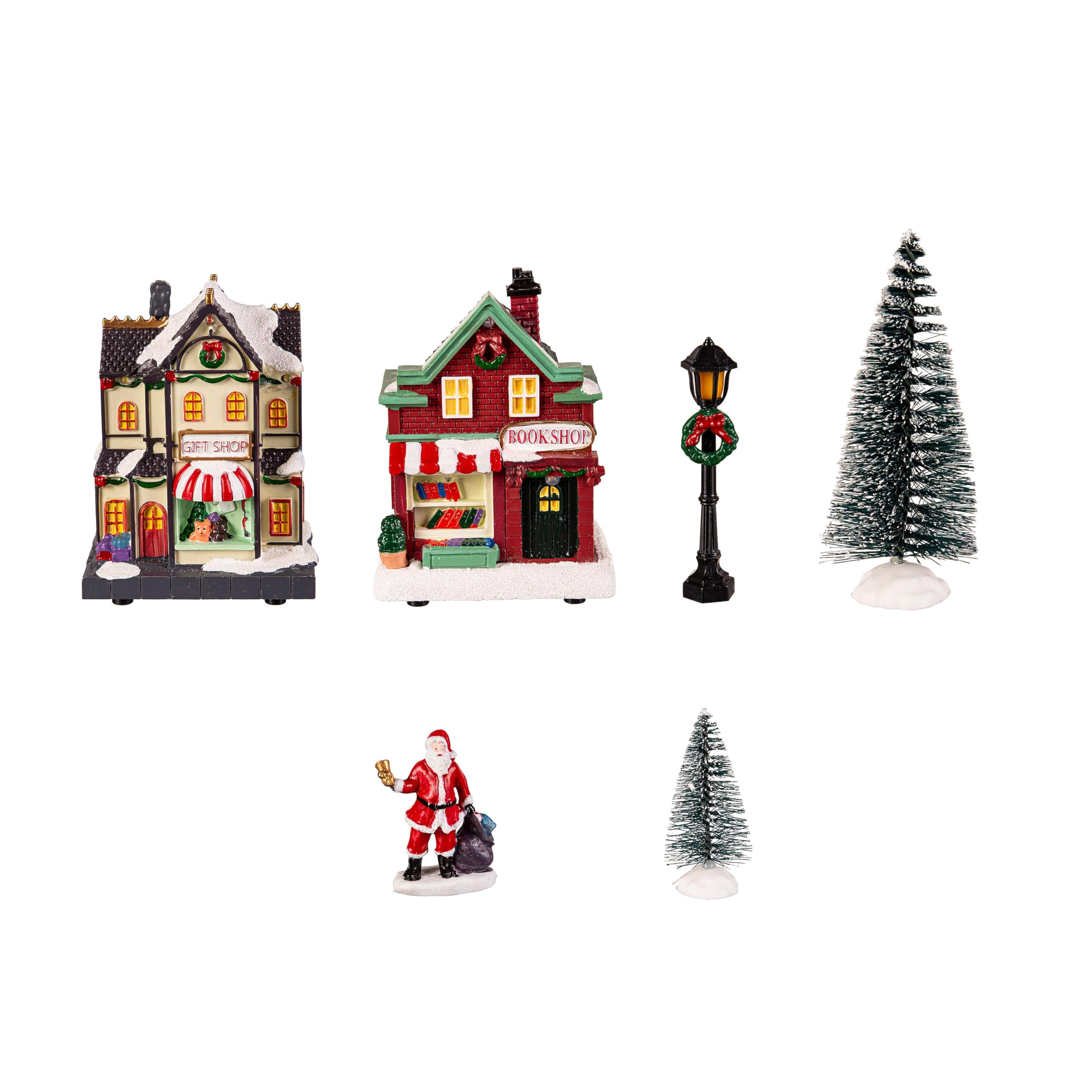 Evergreen - Juego de decoración de mesa de casa de Navidad con luz LED, figuras en miniatura de Navidad para decoración de Navidad