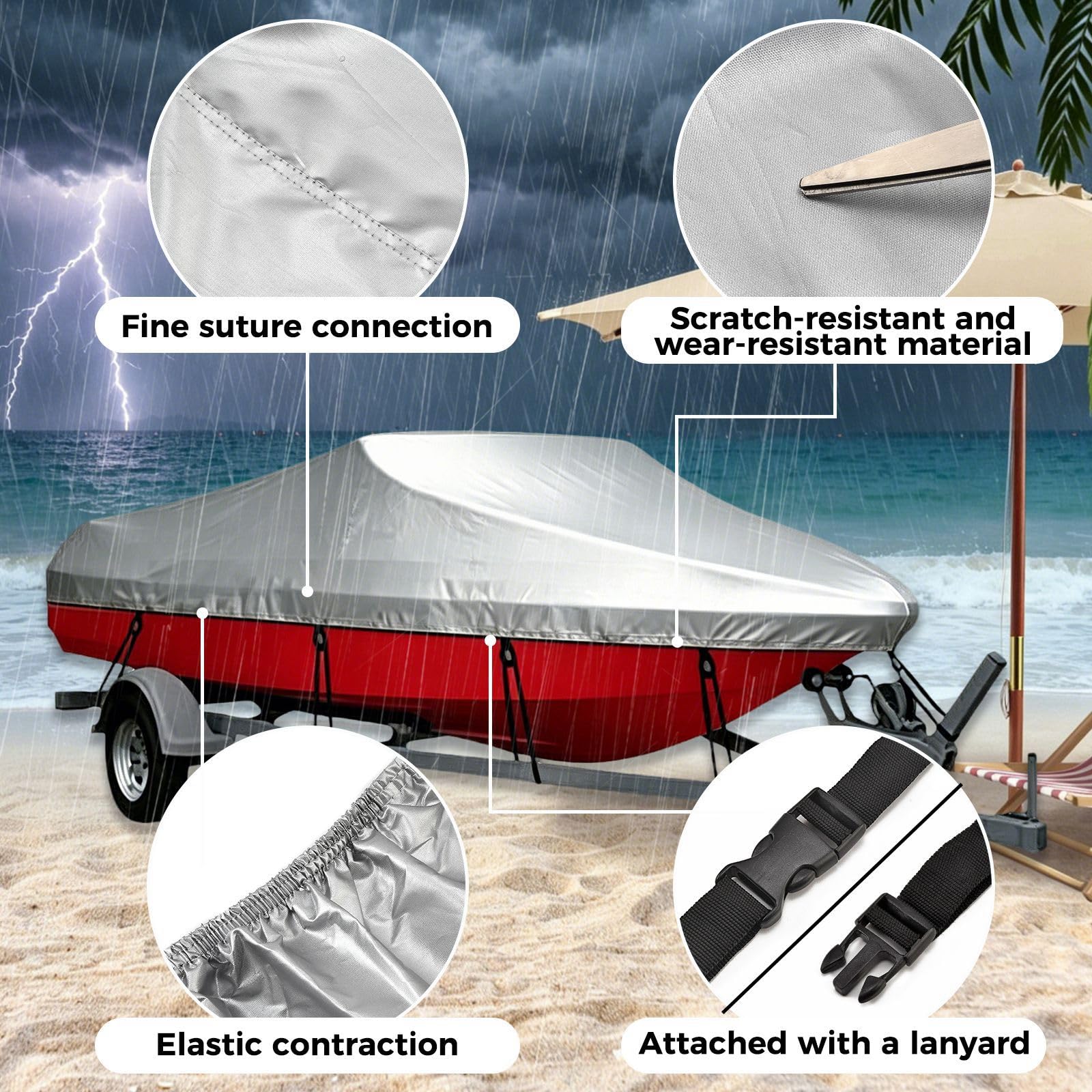 JSCARLIFE Copertura per barca, impermeabile 210D, resistente, in poliestere di grado marino, con scafo a V, per pesca e sci, protezione UV per tutte le condizioni atmosferiche, con cinghie di