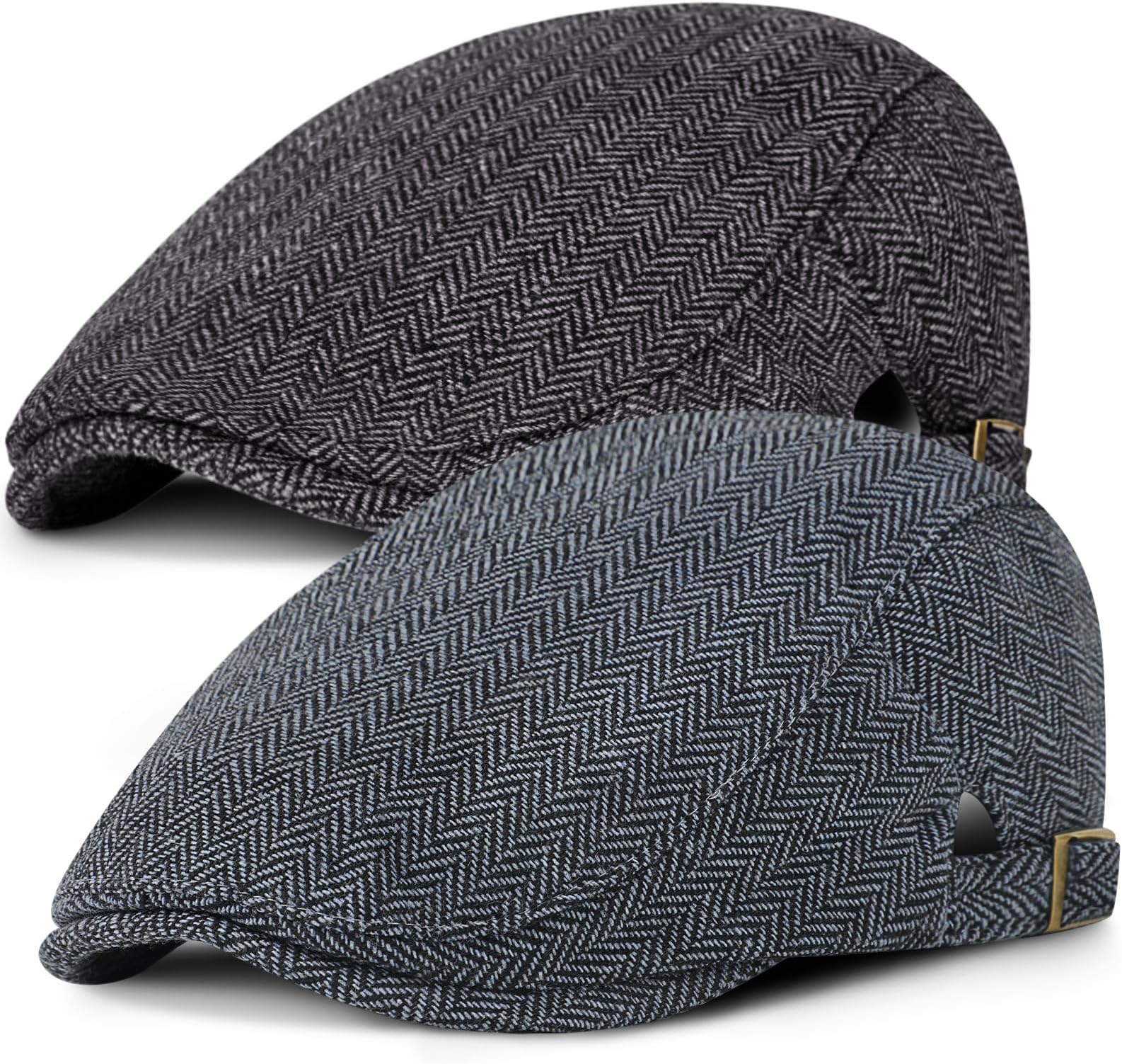 2 Pack Newsboy Cap for Men, Wool Blend Tweed Flat Cap