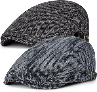Senker Fashion 2 Pack Newsboy Cap for Men, Wool Blend Tweed Flat Cap