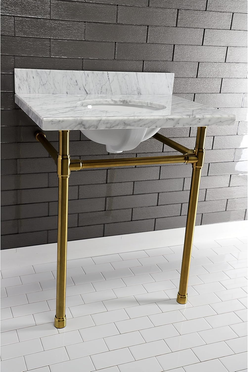 Kingston Brass KVPB3022M38 Fauceture Templeton Vanity with Tops with 17" x 14" Undermount Sink, 30" L x 22" W x 12-1/4" D, Carrara Marble White