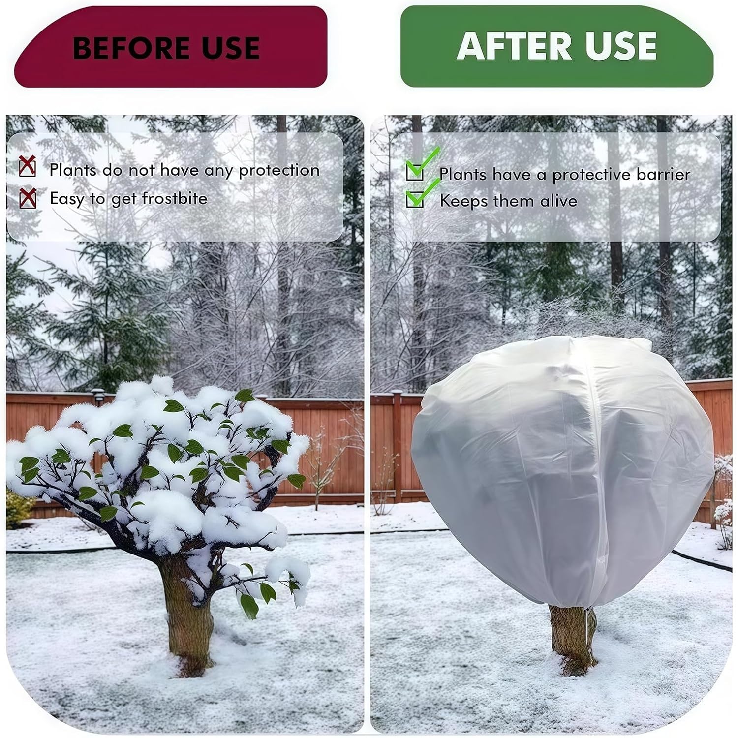 3-Pack Winter Plant Covering Covers, Thickened Frost Blanket Plant Fruit Tree Shrub Protector, with Drawstring and Zipper, Reusable(White,80X100CM)