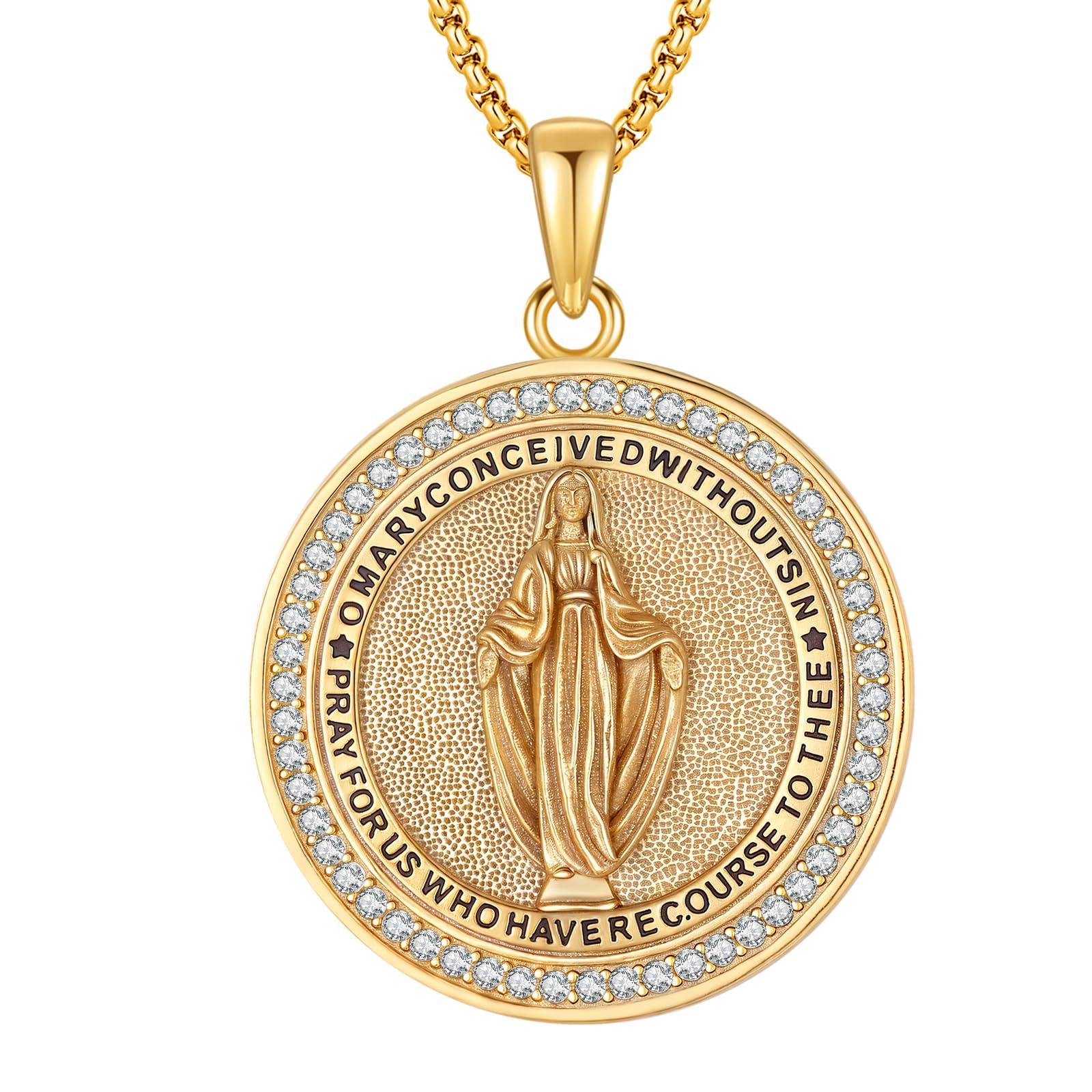 Collana con medaglia della Vergine Maria da donna, in argento Sterling 925, placcata in oro 18 K, ciondolo a medaglia cattolica fede e amuleto divino, regalo di gioielli religiosi