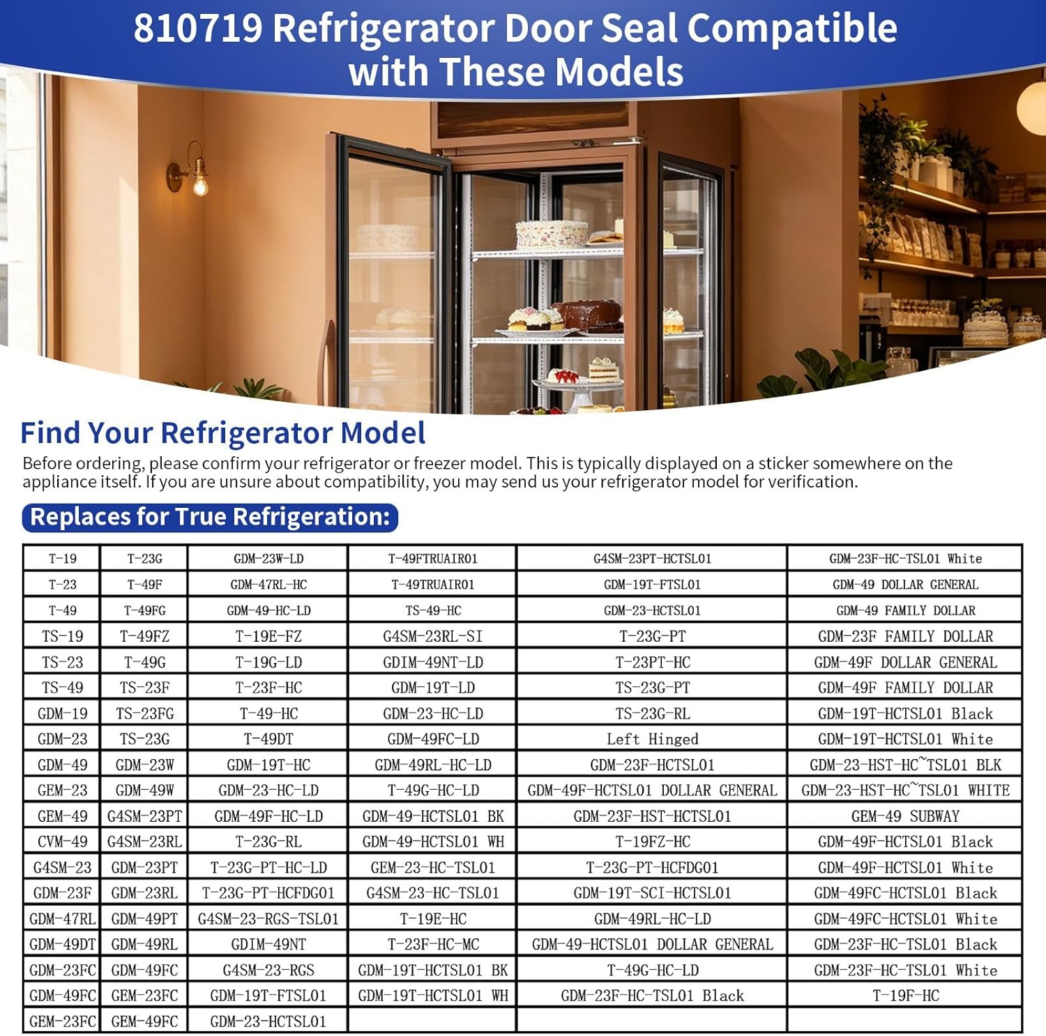 810719 Door Gasket Wide Black Door Seal for True Refrigeration G4SM-23, GDM-19, GDM-23, GDM-49, T-19, T-19, T-49 Series