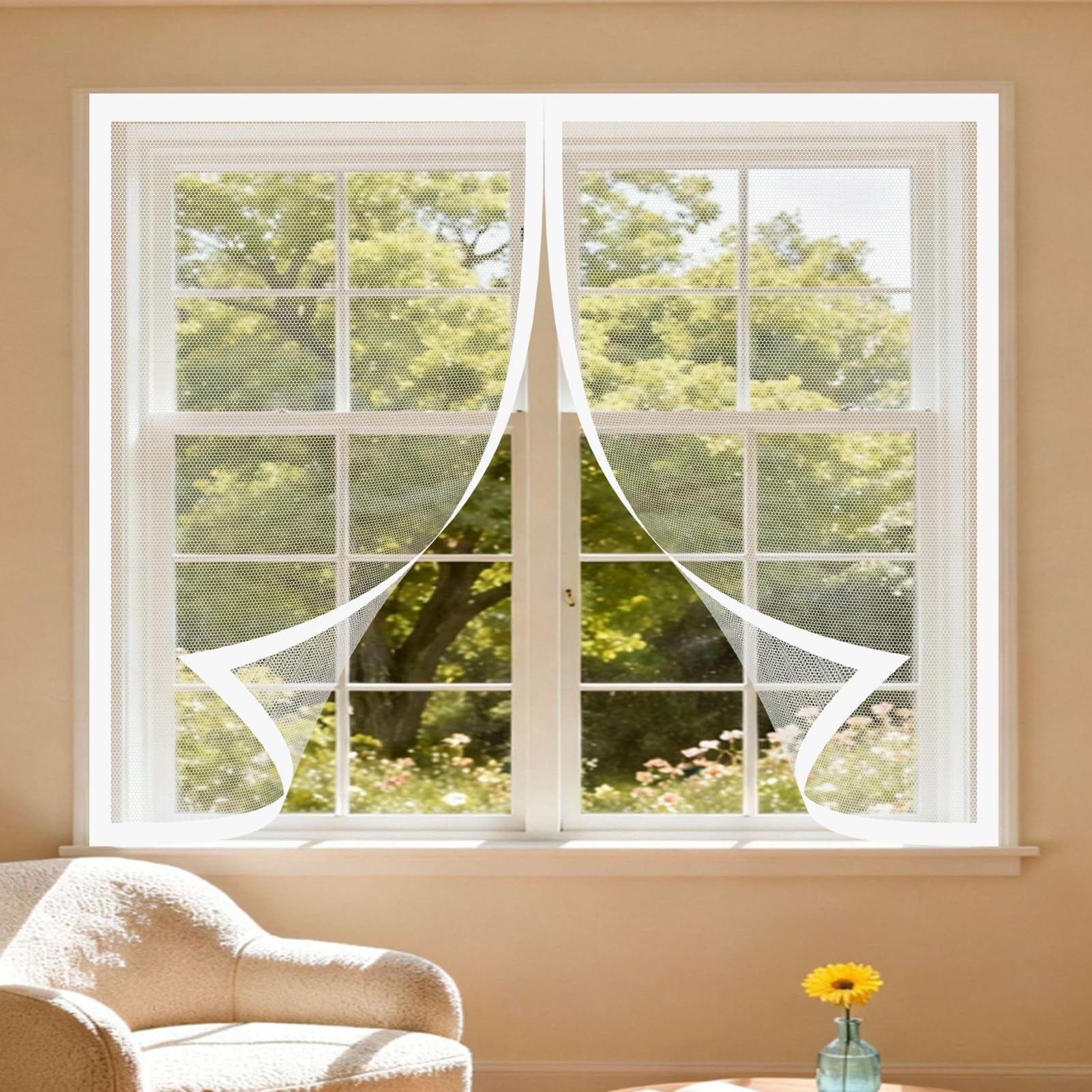 Magnetic Fly Screen Window 190 x 174 cm Easy Installation Magnetic Fly Net for Windows Heavy Duty Mesh Fitted to Multiple Windows, White