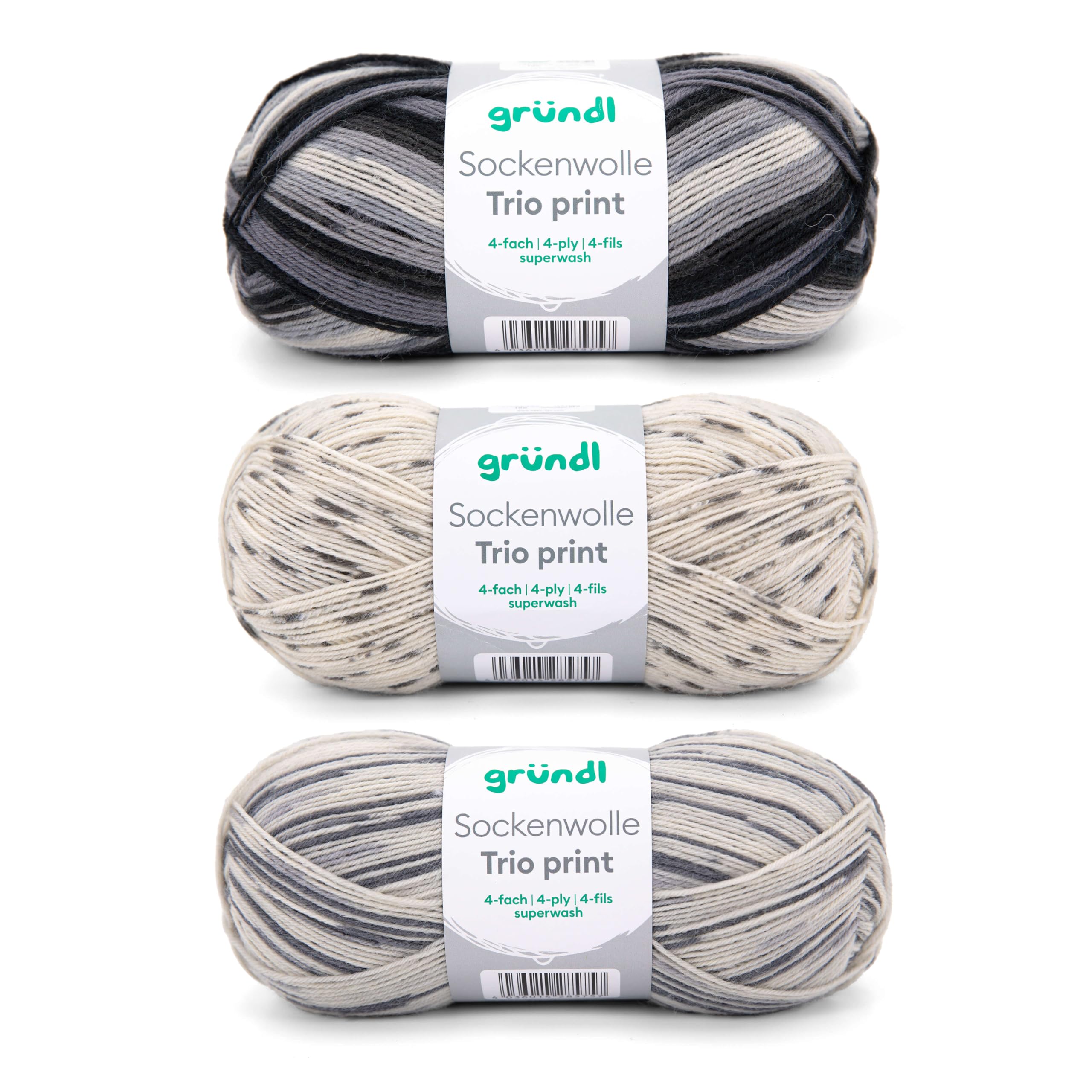120 3 X 100 G Grey Beige Gründl Sock Wool Trio Knitting Set Of 3 X 100 G Sock Yarn (75% Virgin Wool (Superwash), 25% Polyamide) + Instructions (English Language Not Guaranteed), Grey Beige