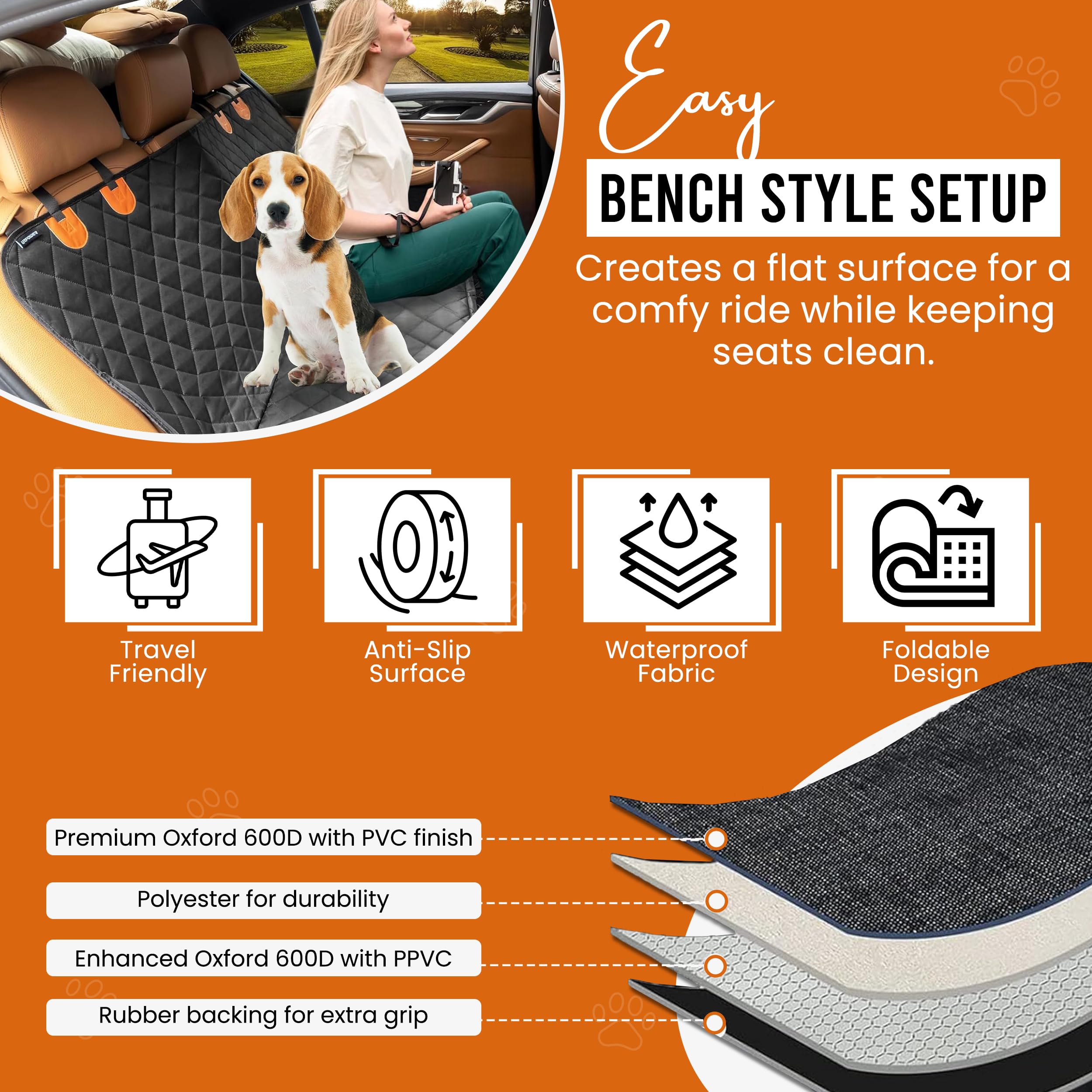 Dog Car Seat Cover for Back Seat - 600D Waterproof Pet Seat Cover | Black Car Seat Covers for Dogs | Anti-Slip Back Seat Extender for Dogs with Side Flap | Durable Dog Hammock for Car, SUVs & Trucks - image 4