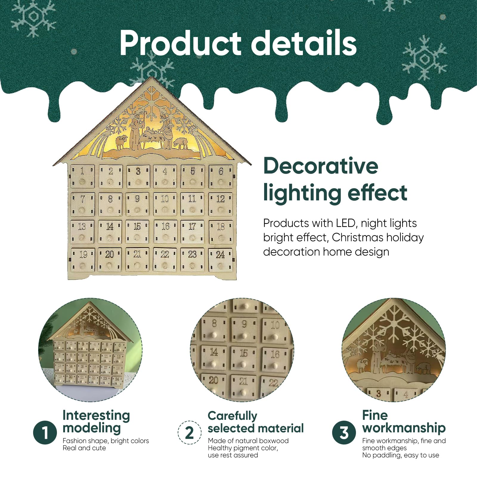 Calendario Dell'Avvento In Tessuto Christmas Concepts® – Pupazzo Di Neve Con Luci LED – 24 Tasche