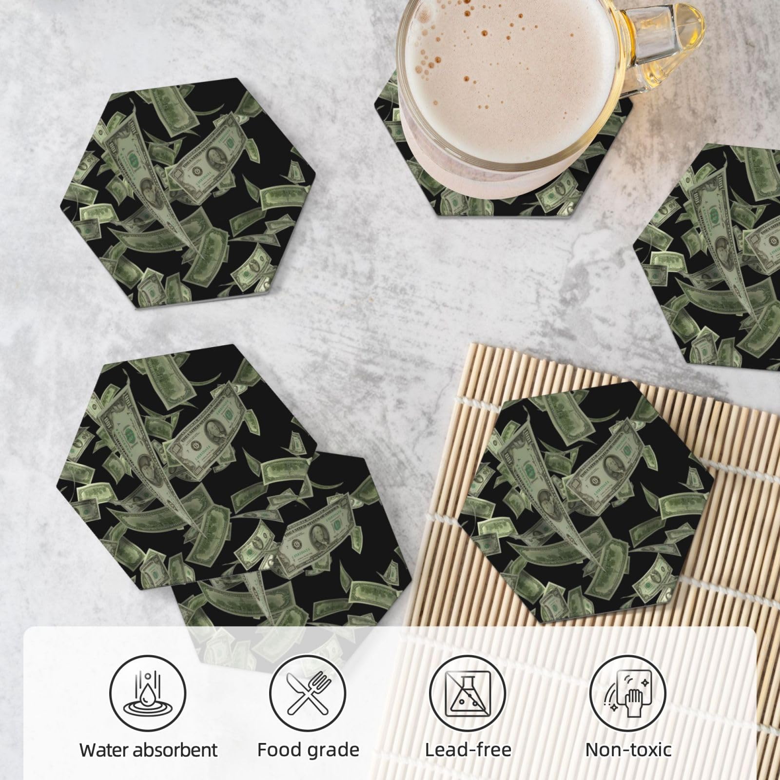 Set di 6 sottobicchieri in ceramica con simbolo del dollaro - accessori eleganti per la cucina e la casa