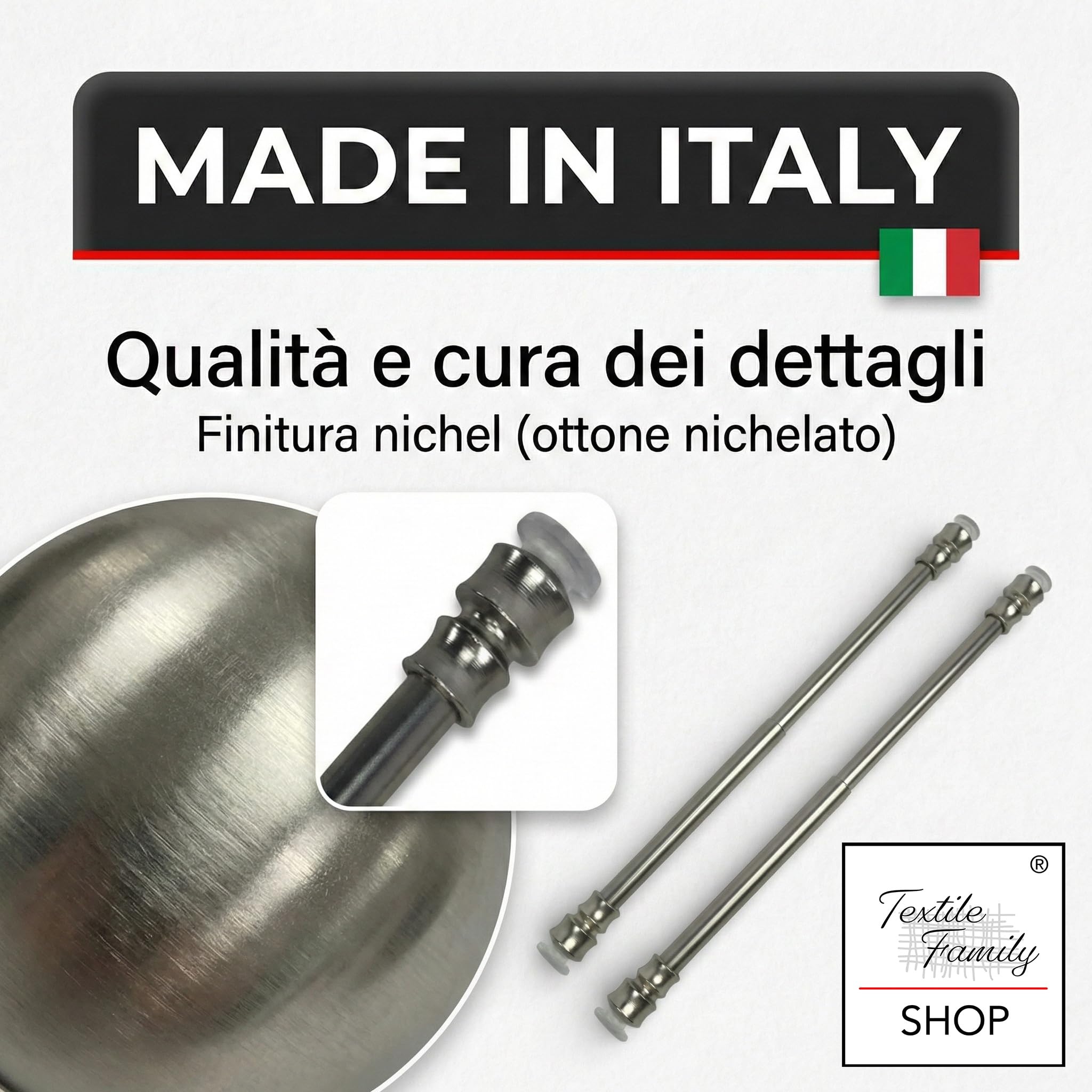 Coppia ASTINE Tex Ottone NICHELATO A Molla Pressione Regolabili per Tenda a Vetro - Cm. 50-60