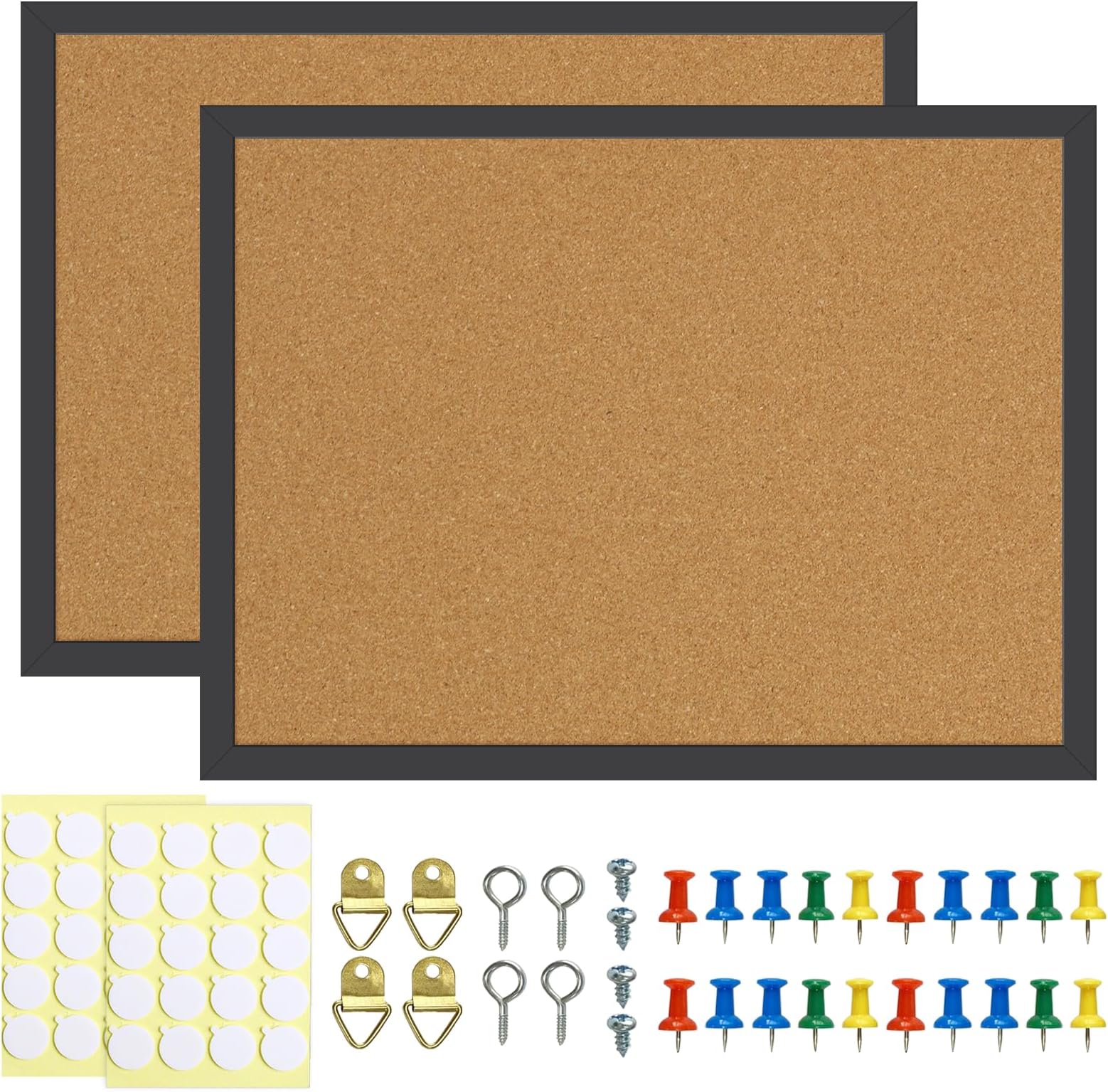2 Pcs Cork Board, 17.7''x13.3'' Bulletin Board, Black Framed Corkboards for Wall, Small Cork Board, Vision Board Supplies, Prayer Board, Picture Board for Photos, Office, Home Decor, School