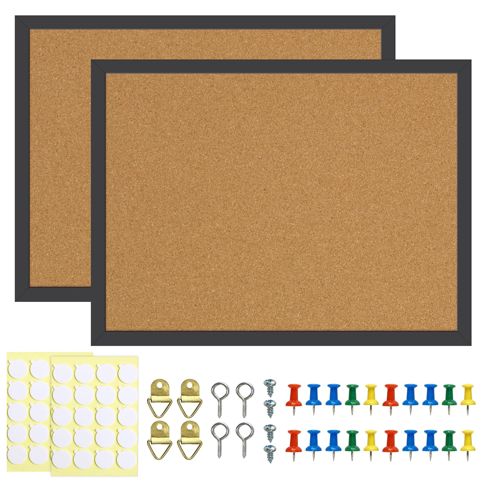 JEFURE 2 Pcs Cork Board, 17.7''x13.3'' Bulletin Board, Black Framed Corkboards for Wall, Small Cork Board, Vision Board Supplies, Prayer Board,