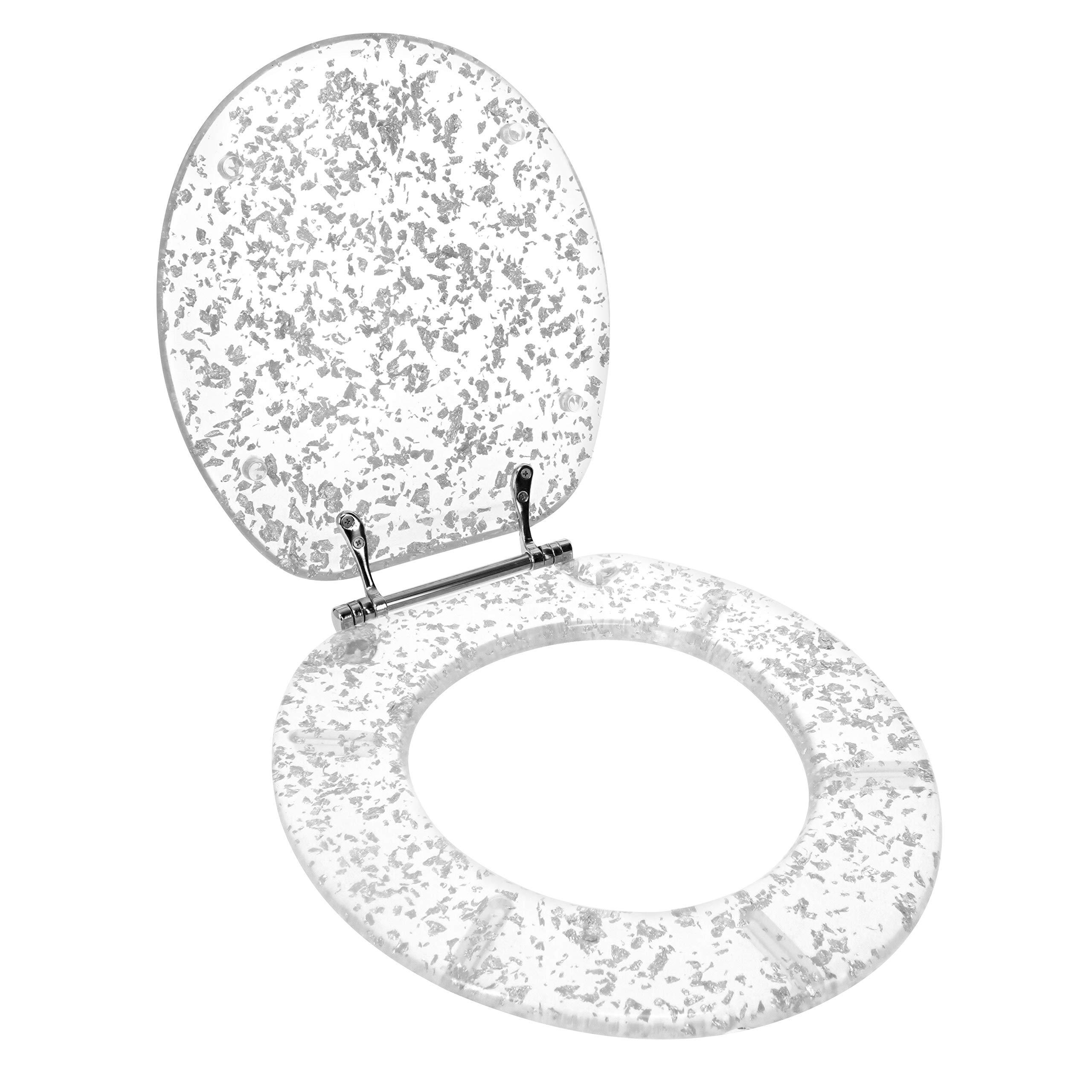 Ginsey Standard Resin Toilet Seat with Chrome Hinges, Silver Foil Buy