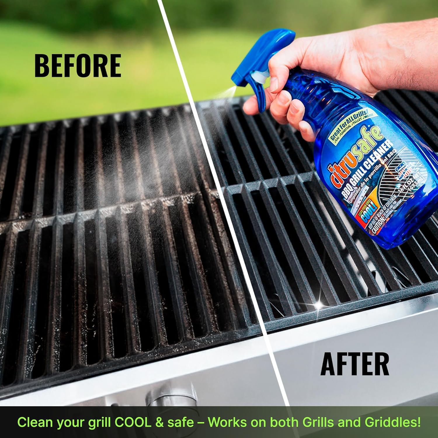 Citrusafe BBQ Grill Cleaner Spray for Outdoor Grill 16 OZ – Safe Heavy Duty Cleaner for Burnt Food & Grease – Degreases & Cleans Grates, Racks, Pellet, Ovens, Flat Top Grills, and Electric Smokers