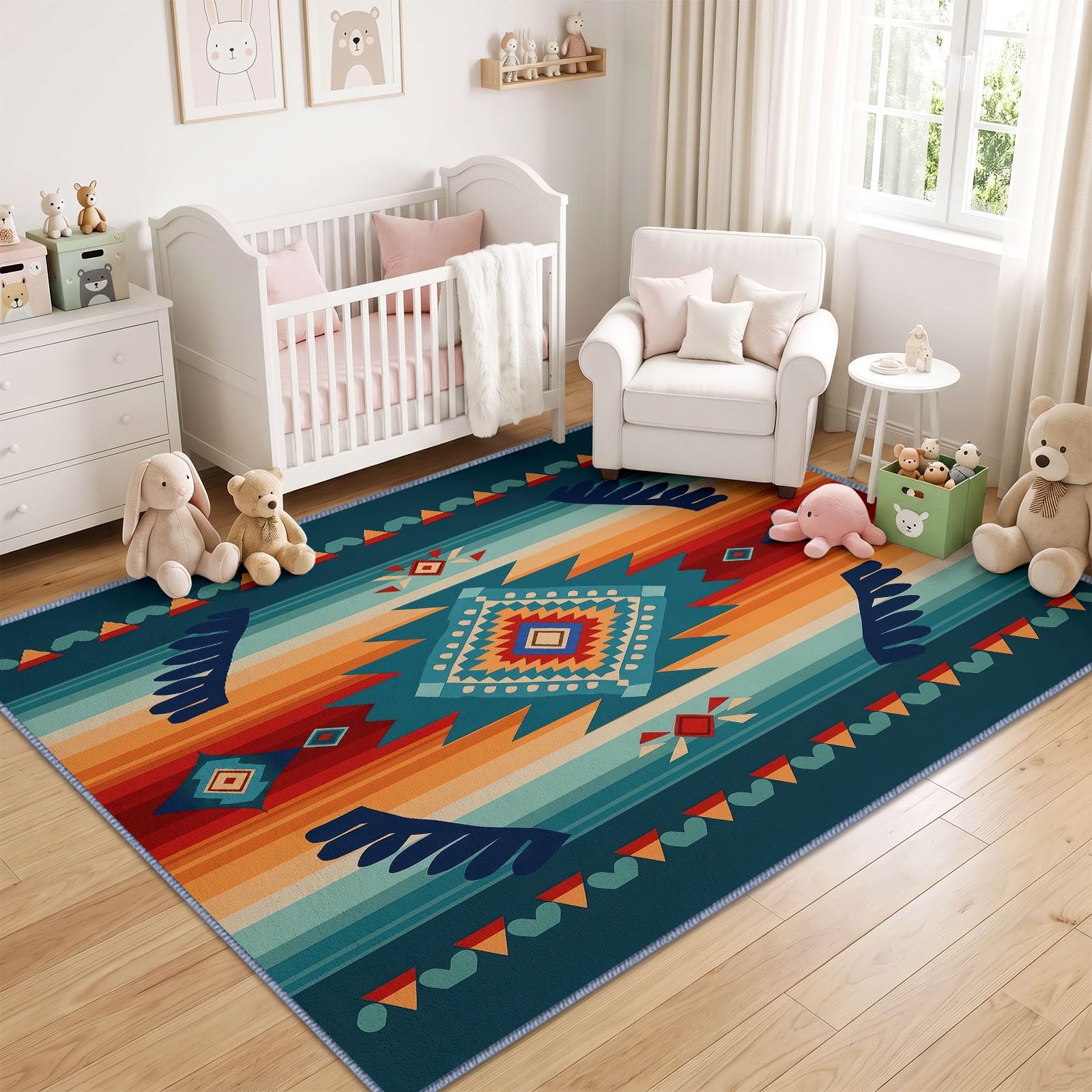 Generisch Raute Flammenstern Kurzflor Teppich 120 x 170 cmweich pflegeleicht, Ethno-Stil Waschbarer Teppich rutschfest Kurzflorig Weich für Wohnzimmer Schlafzimmer Esszimmer