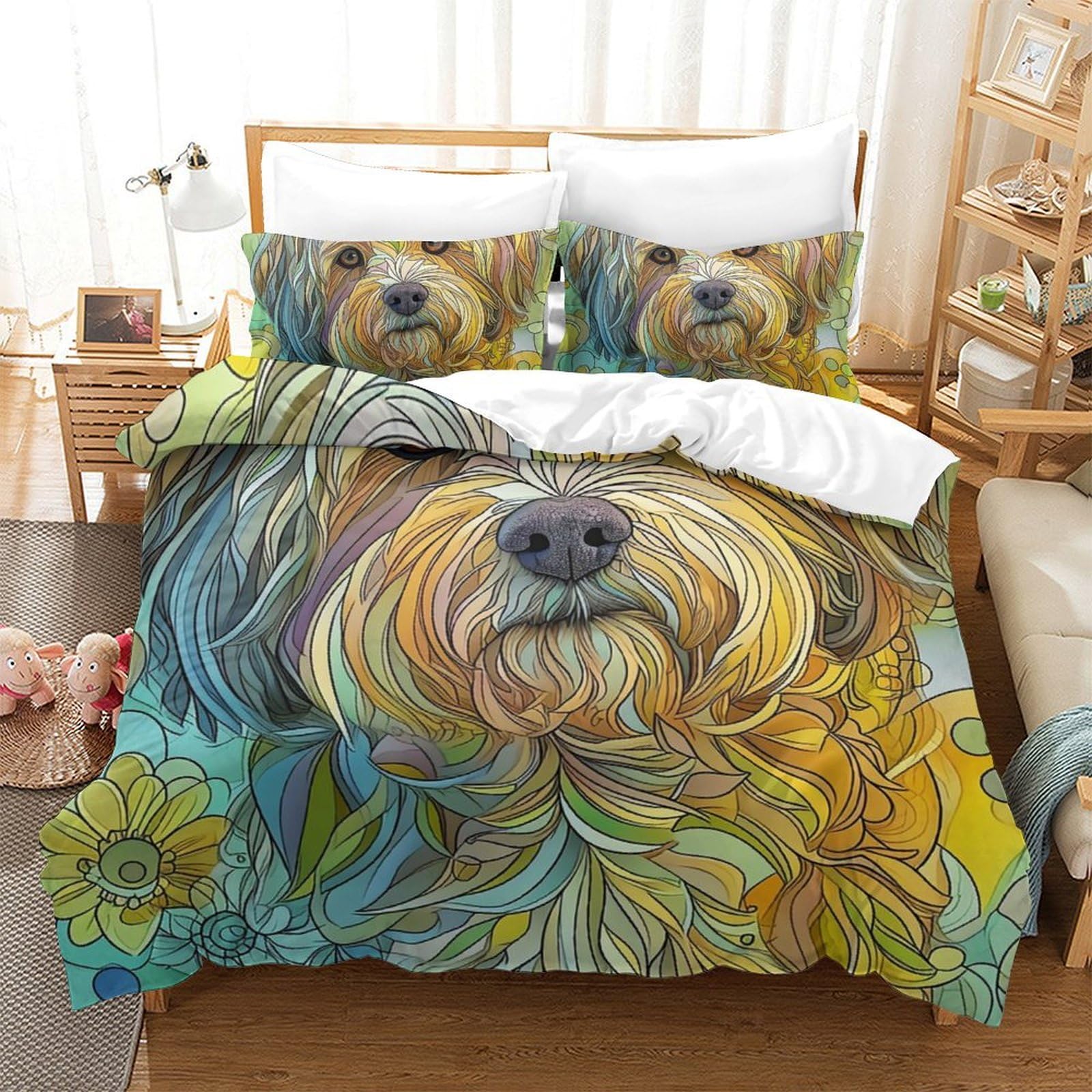 Housse de couette Yorkshire Terrier 220x240 cm imprimé 3D avec 2 taies d'oreiller