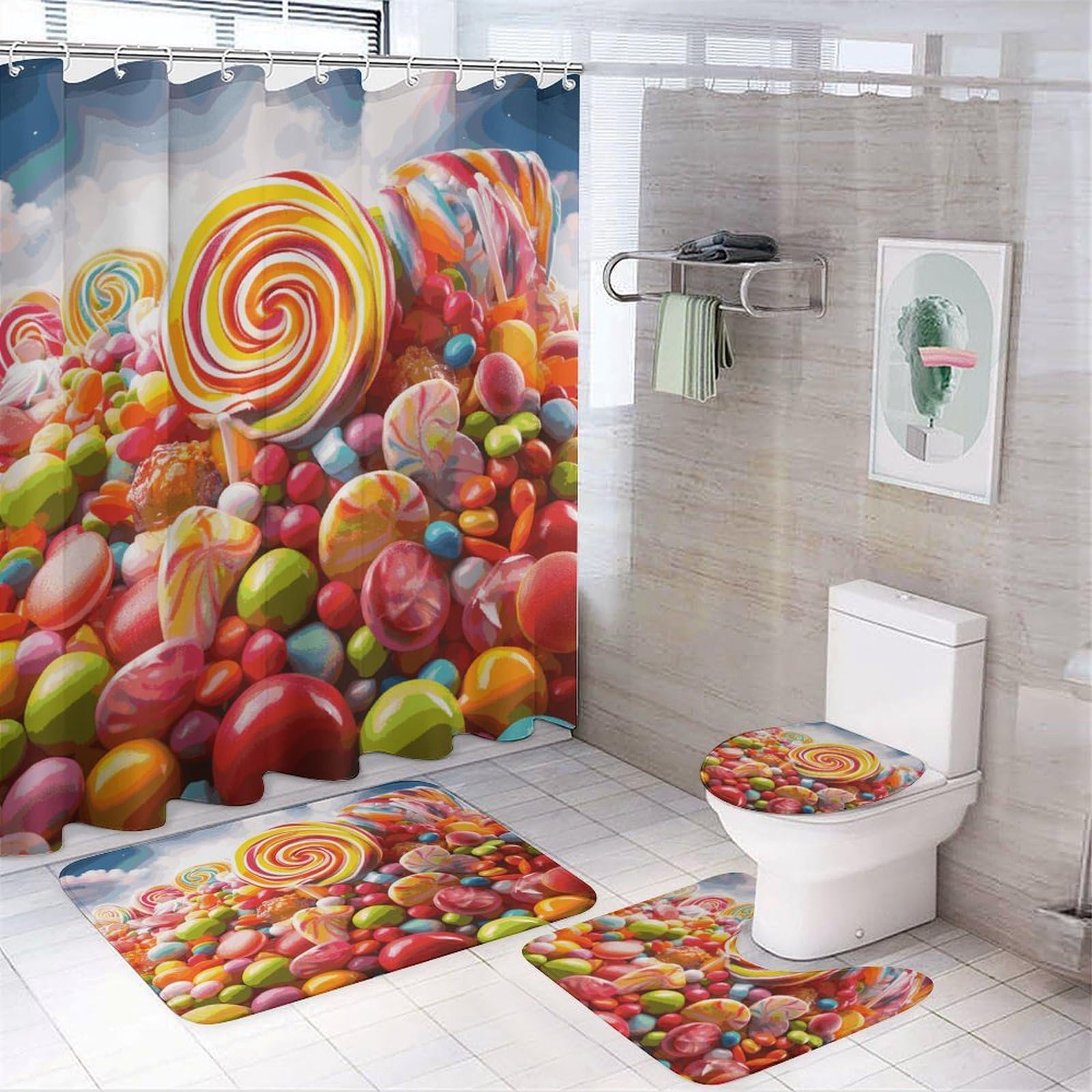 Rideaux de douche arc-en-ciel et tapis de bain antidérapant pour toilette