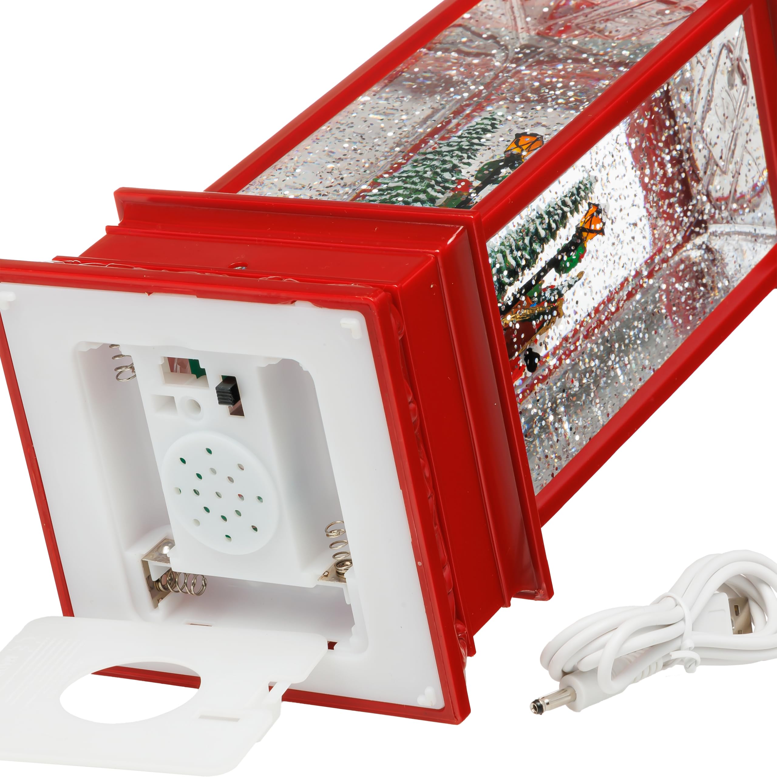 SIKORA WL13 LED Schneelaterne Wasserlaterne Klassisch Santa am Weihnachtsbaum rot mit aufwirbelnden Flocken und Musik
