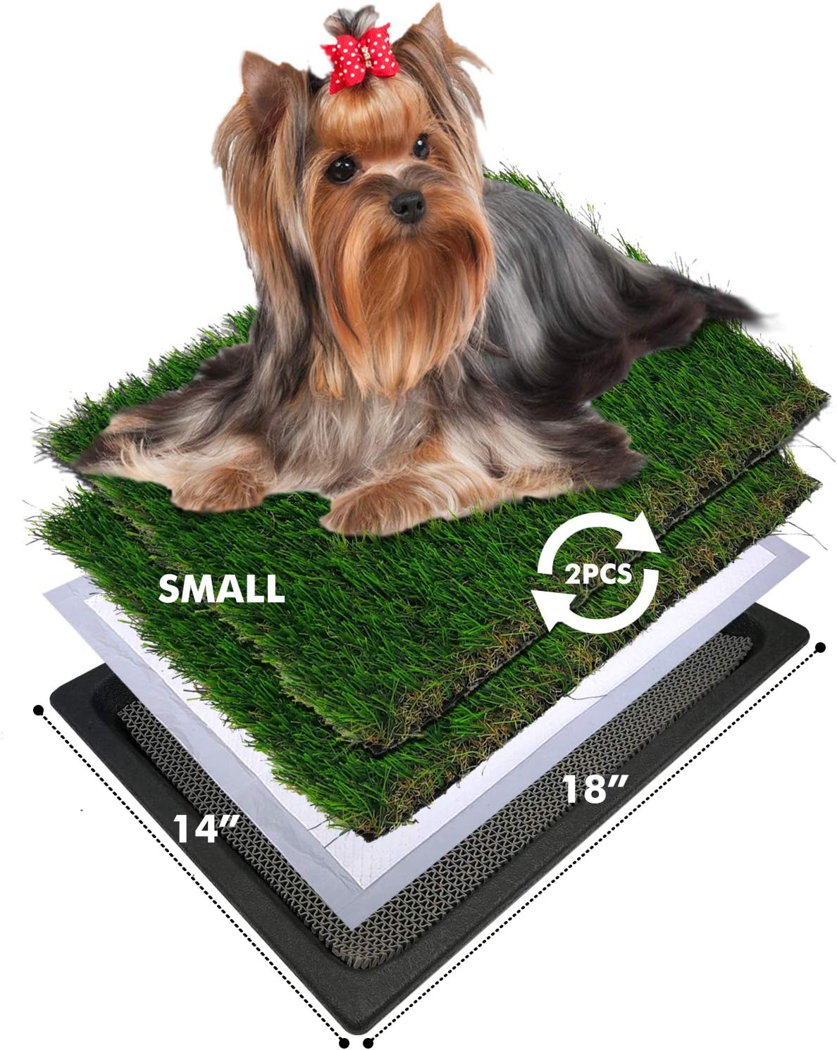 MEEXPAWS Dog Grass Pee Pads for Dogs with Tray | Extra Large 45×35 in | Large 34×23 in | 2× Dog Artificial Grass Pads | 2 Training Pads | Indoor Dog Litter Box (Small 18×14 in Under 6 lbs Dog) : Pet Supplies