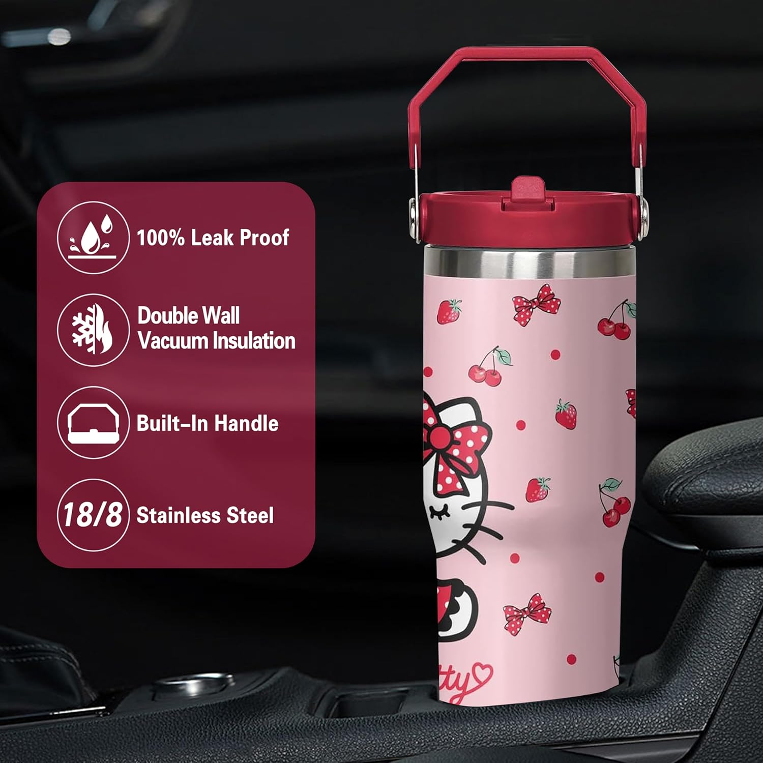 Tumbler for Adults Water Bottle Double Wall Cups for Kids 20 oz Pink Coffee Mug Stuff Cat Insulated Cup Gifts for Girl Women - Image 5