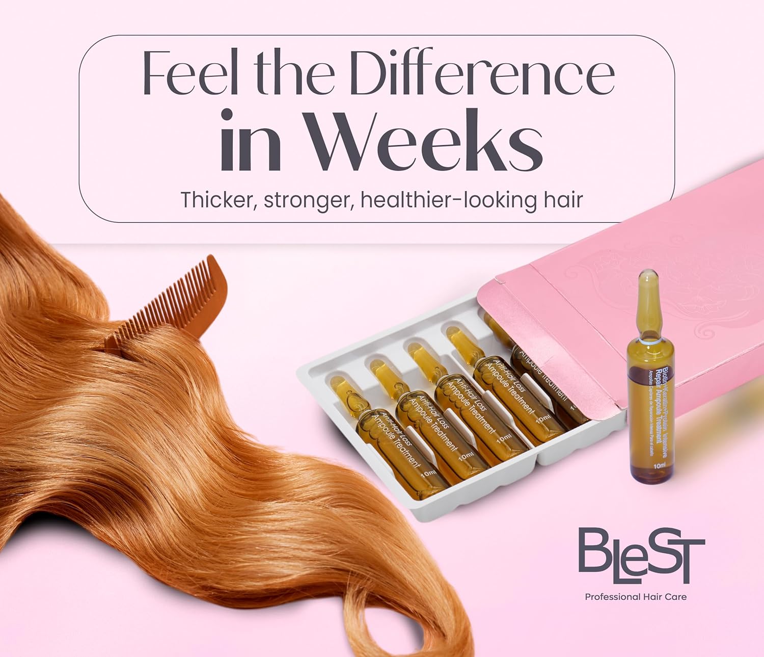 Anti-Hair Loss Ampoules for Growth with Ginger and Ginseng – Strengthening Ampoule Treatment for Thicker Fuller – Intensive Regrowth Treatment for Women – 10x10ml