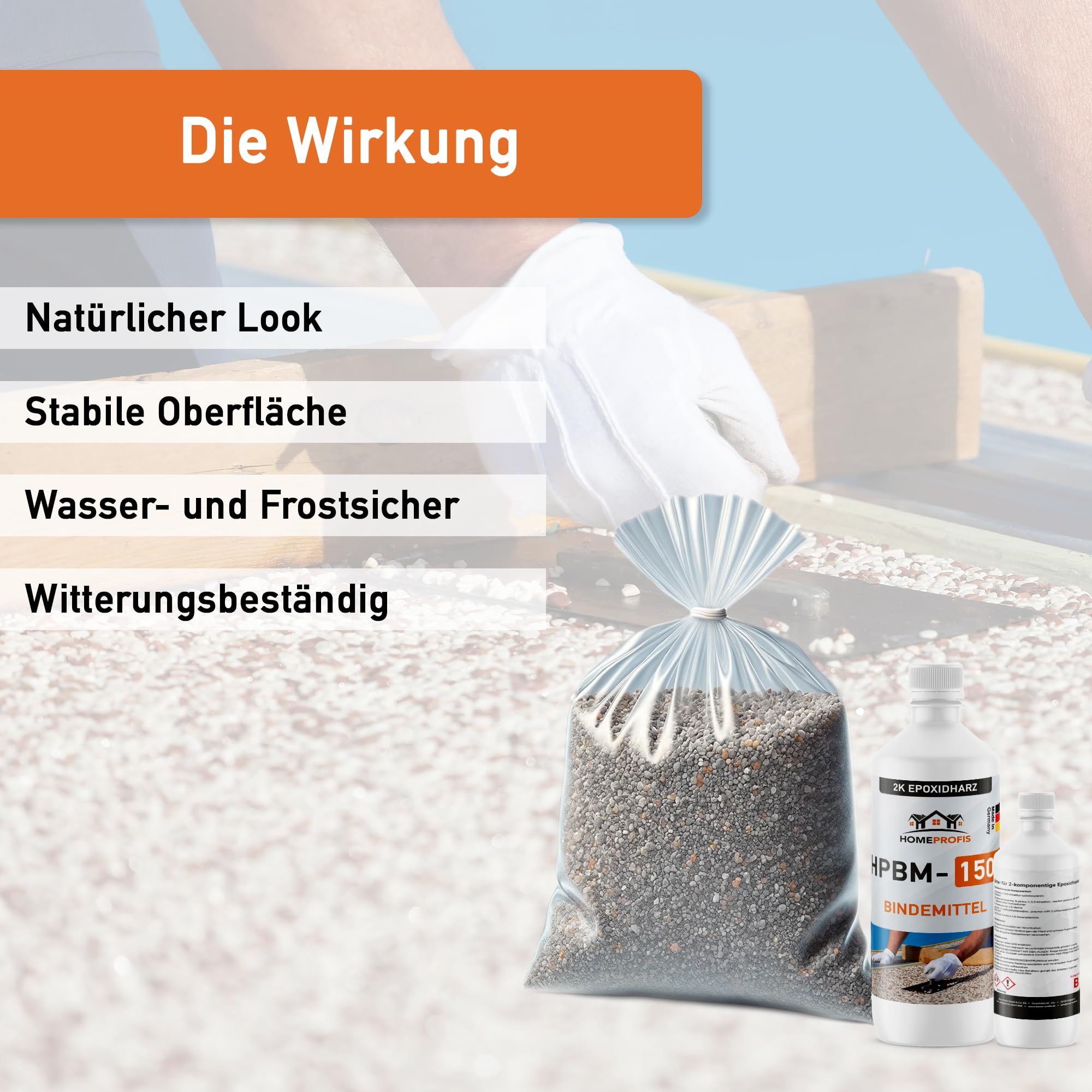 Home Profis® Steinteppich Innen & Außen (bis 7,5 m²) | Giallo Mori (Beige) | Über 10 Farben | Marmorkies inkl. 2K Epoxidharz Bindemittel | Für Balkon, Terrasse, Wohnraum & Garage| HPST-2000
