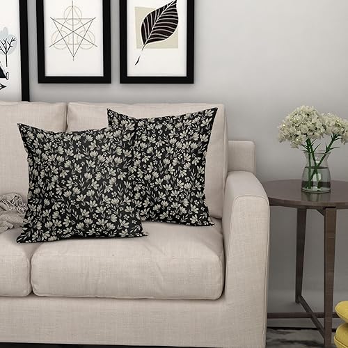 Miniatura 7 de Juego de 2 fundas de almohada vintage con flores de 18 x 18 pulgadas, rústicas, bonitas, pequeñas, florales, negras, marrones, estilo antiguo,