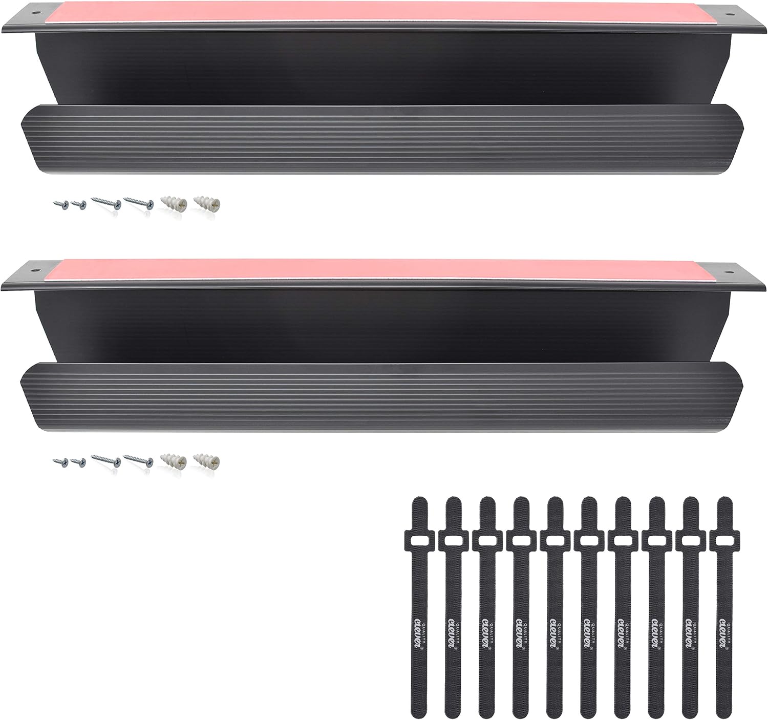 Cable Management Tray, Under-Desk, On-Wall or Side-of-Desk, 17x4x2.4”, 2-PK, Hide & Organize Your Cables, Power Supplies and Power Strips, Bonus 10-Pk Cable Ties