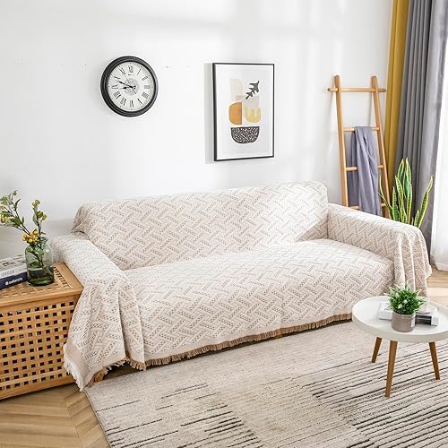 Miniatura 3 de STACYPIK Funda de sofá seccional tejida de punto beige grueso para perros, fundas para sofá de 2 cojines, lavable, estilo bohemio, jacquard, funda