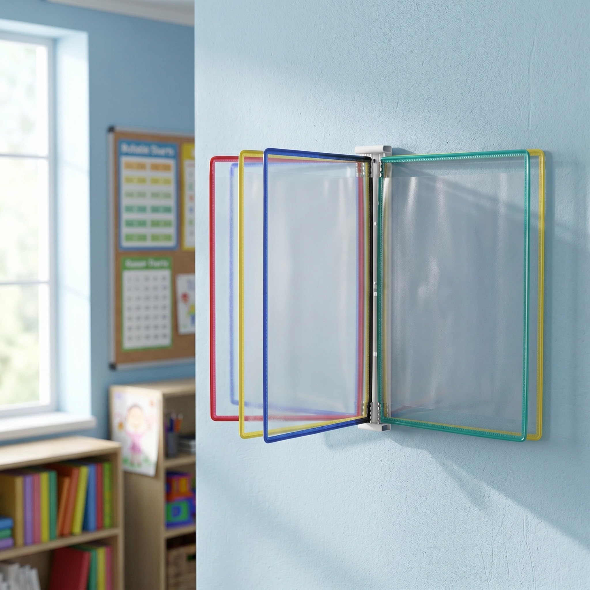 TEHAUX 10 Hojas Organizador de Documentos Montado en Pared Bolsillos de Plástico Doble Cara para Oficina y Escuela, Expositor de Archivos Colgante para Mostrar Documentos