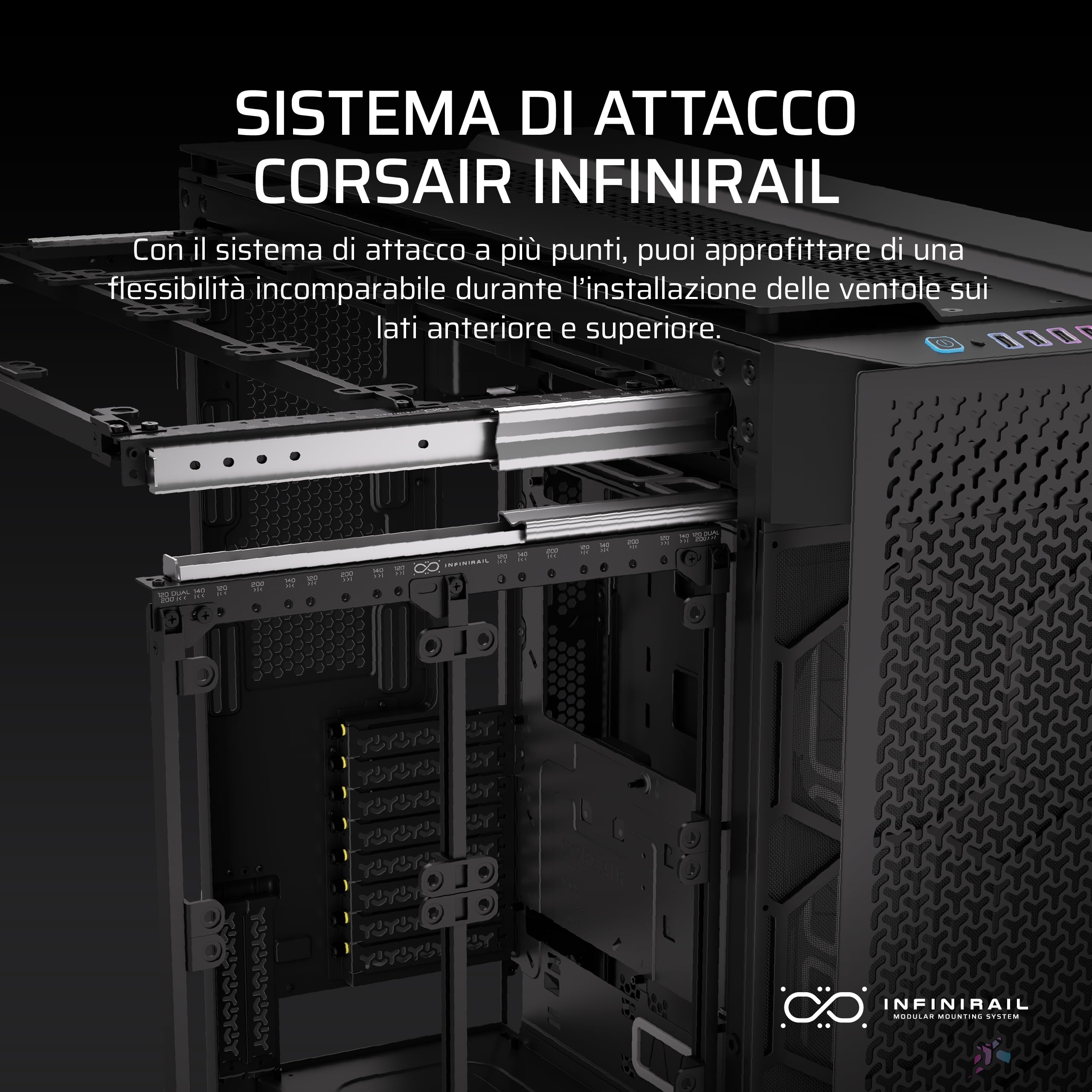 CORSAIR 9000D RGB AIRFLOW Case per PC Super Full-Tower – Spazio Mastodontico – Attacco ventole InfiniRail™ – Nessuna Ventola Inclusa – iCUE LINK System Hub Incluso – Nero