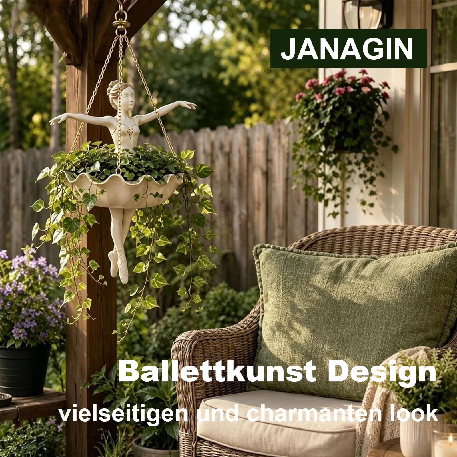 Blumentopf aus Harz, 25 cm Pflanzenkorb mit Metallketten (3-teiliges Set) | Dekorativer Hängekorb für Sukkulenten, Spinnenpflanzen, Innen- und Außenbereich, Garten Deko