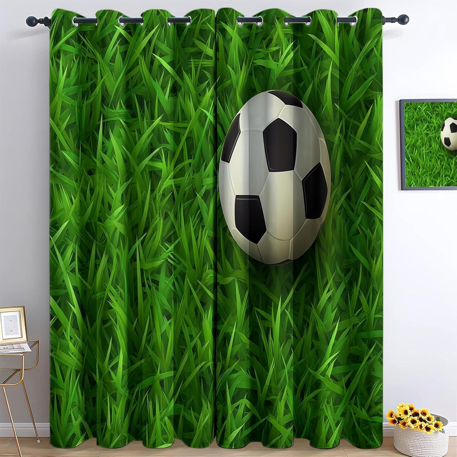 Rideaux occultants football 110x215 cm isolants thermiques lot de 2