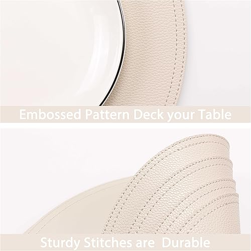 Miniatura 4 de Juego de 6 manteles individuales y posavasos redondos de piel sintética, tapetes de café, impermeables, fáciles de limpiar para cocina, comedor,