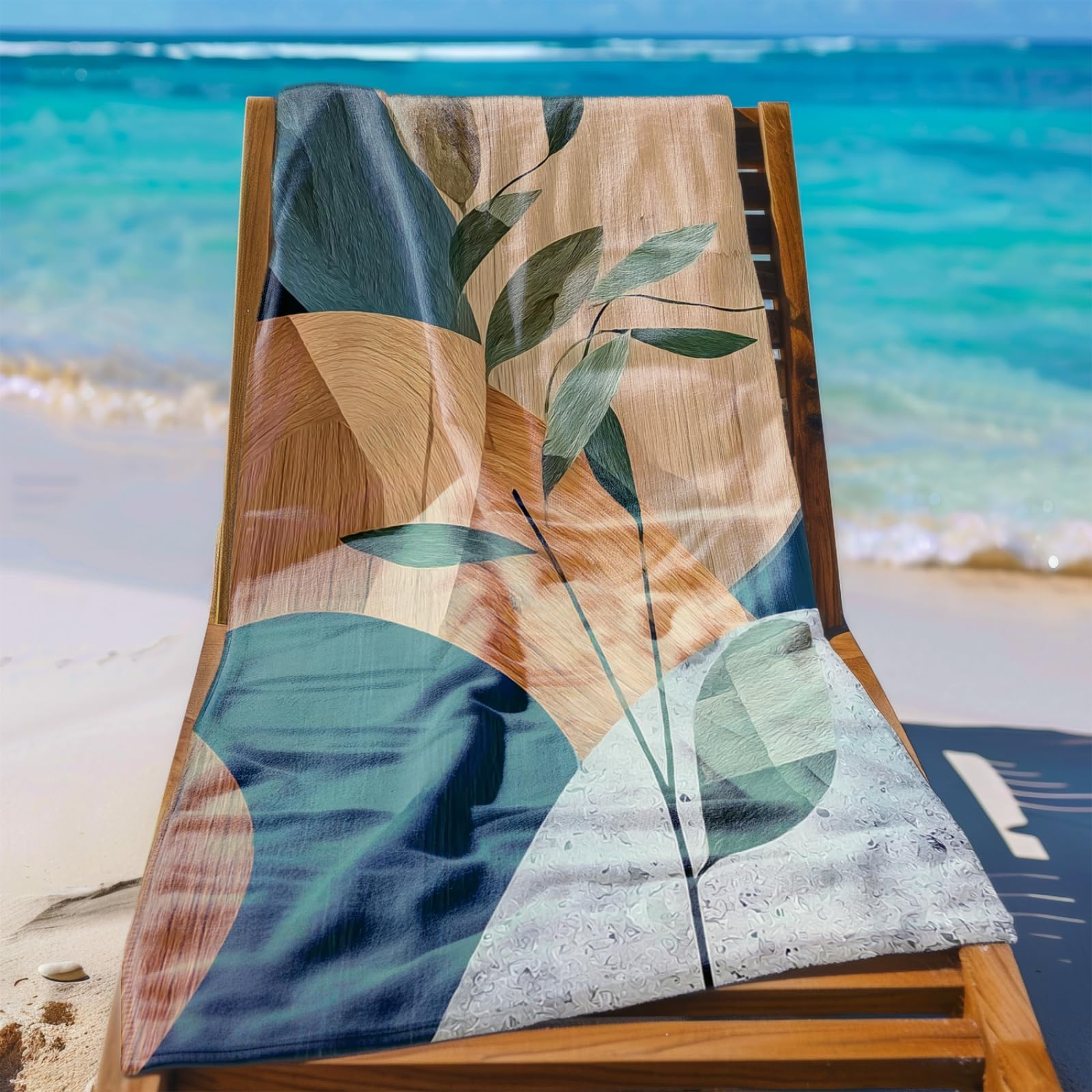 Générique Serviette Microfibre Plage Modèle Vert Marron Clair