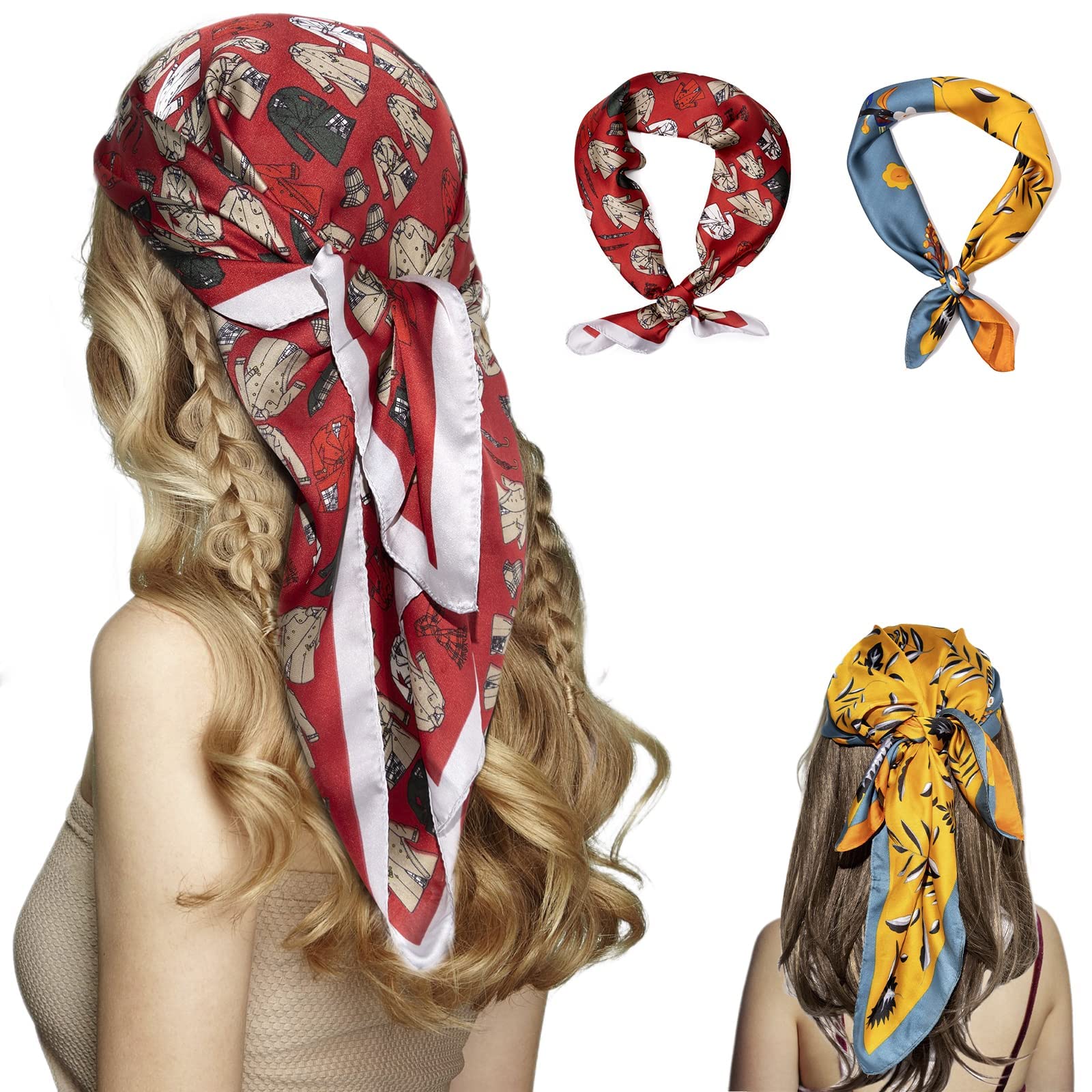 Bestshe27.5" Satin Square Head Scarves - 2PCS Silk Like Neck Scarf Hair Sleeping Wraps for Women Gift Packed