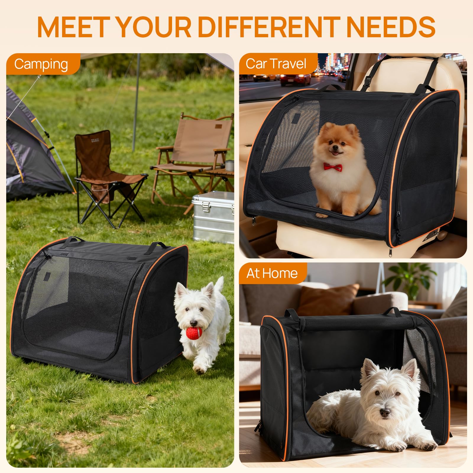 Dog Car Seat, Enclosed Carrier for Pets Travel Safety Dog Crate Soft-Sided Covered Car Kennel Carrier for Backseat for Medium Dogs - image 6