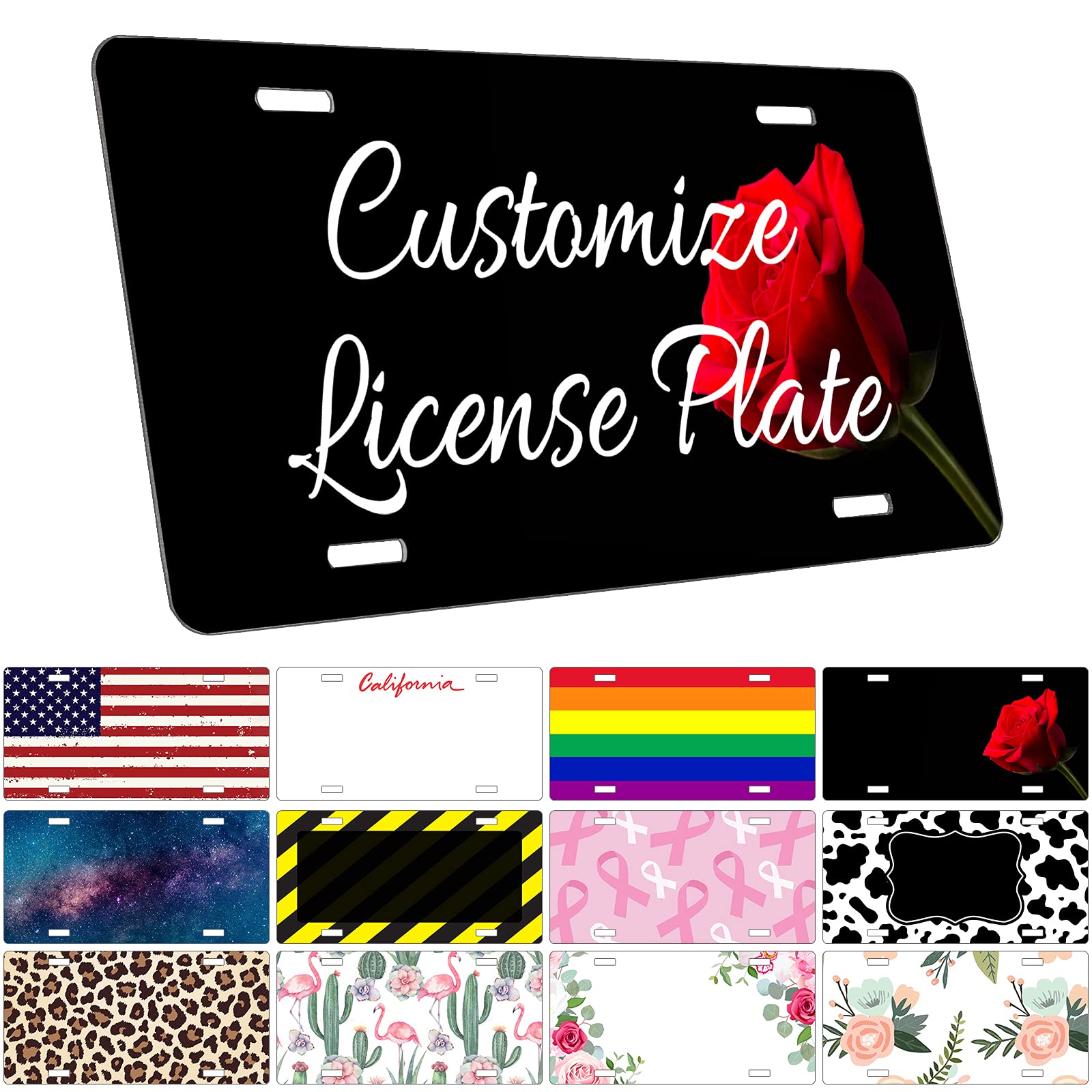 SeeWeLoveCustom Personalized License Plate 3” X 6”| 6” X 12”, Customized Metal Novelty Cool Tag Cover 4 Holes, Decorative Car Front License Plate