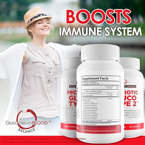 Miniatura 5 de Gluco probiótico tipo 2 - Probiótico para el equilibrio sanguíneo, la presión arterial y el apoyo inmunológico - Función inmune probiótica para la