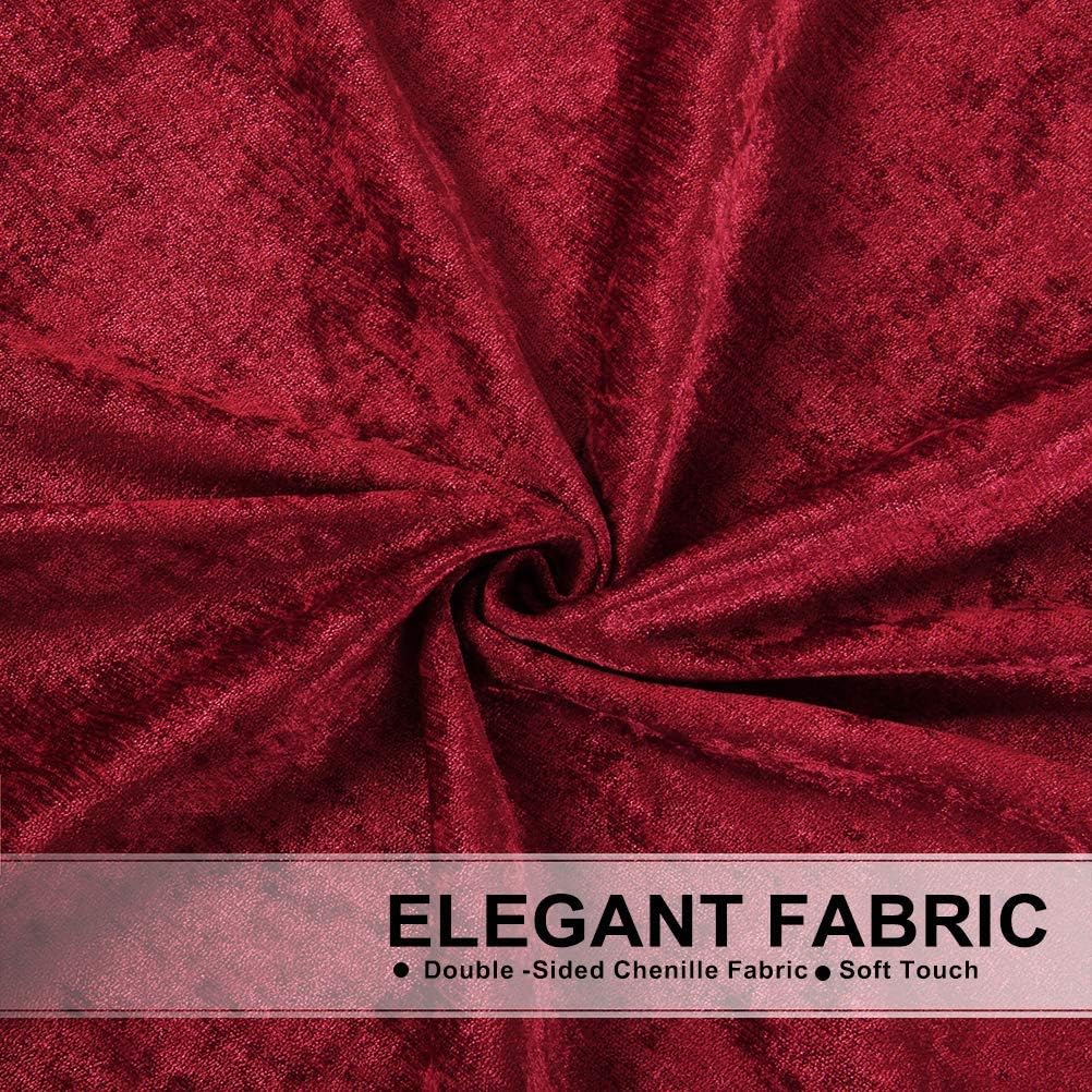 ELKCA Chenille Burgundy Red Waterfall Swag Valances(30" W x 22" L, 4 Panels,Rod Pocket) and Curtain (52"x96", 2 Panels,Grommet Top)