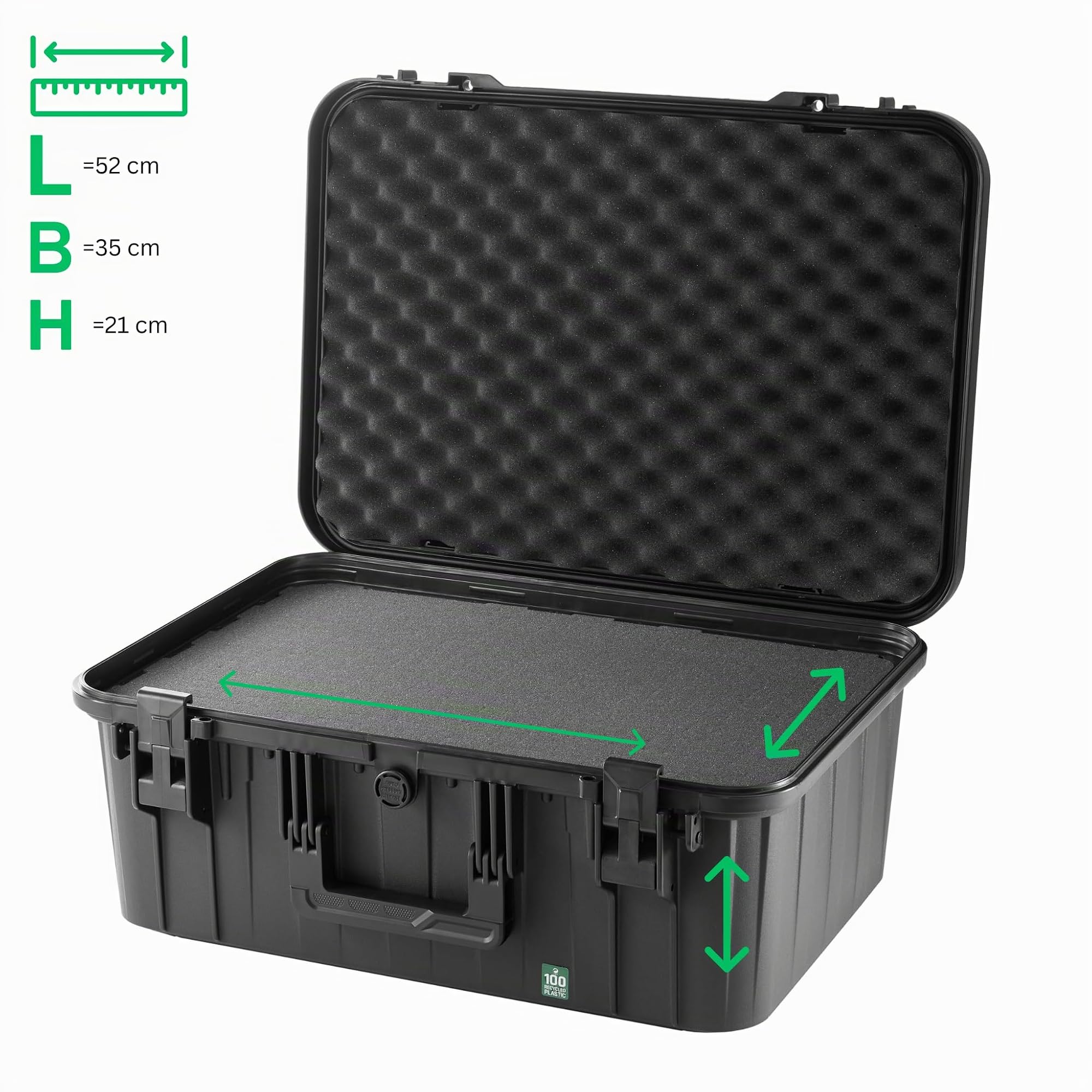 TOMcase ECO90D Schutzkoffer wasserdicht 52x35x21 cm - ECO Hardcase | Transportkoffer aus recyceltem Kunststoff mit Rasterschaumstoff - Hartschalenkoffer für Kamera, Werkzeug, Drohne & Technik