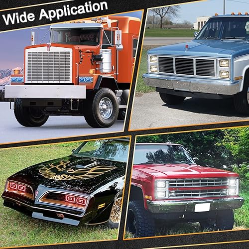 Miniatura 6 de Faros delanteros LED de 4 x 6 con halo blanco RGB modo de música, haz de sello reemplazar H4651 H4656 H4666 Faro LED rectangular para camión