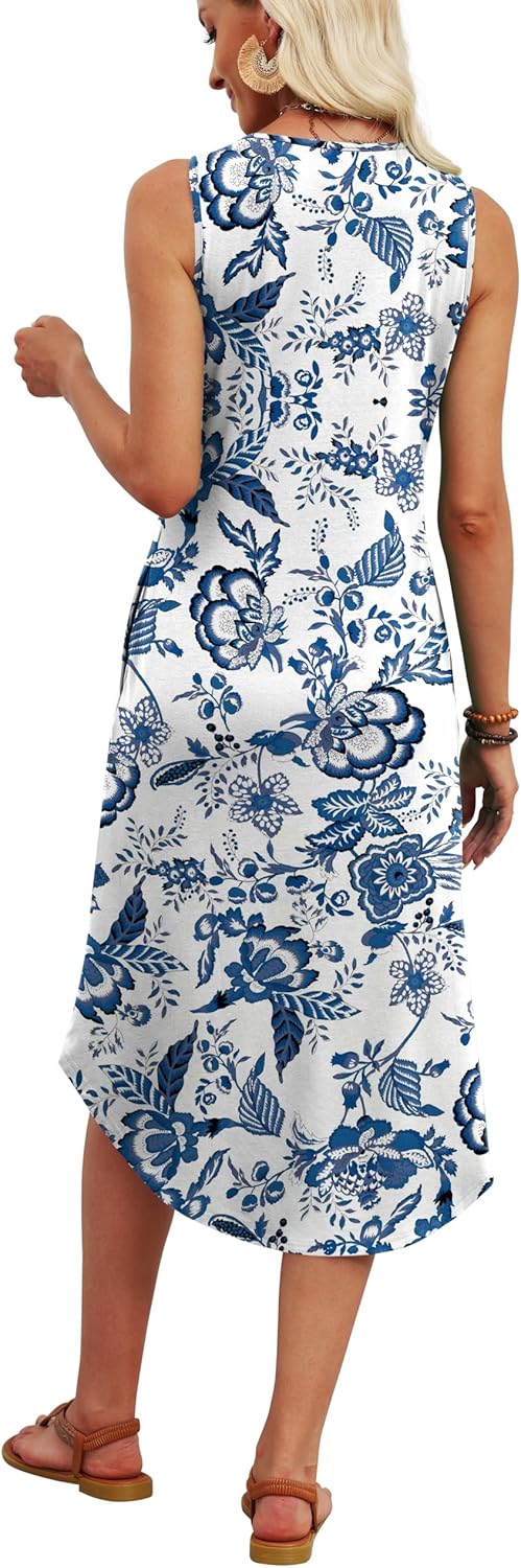 WIHOLL Summer Dresses for Women 2026 Button Front Sleeveless Casual Midi Dress Beach Vacation Sundresses with Pockets - Image 4