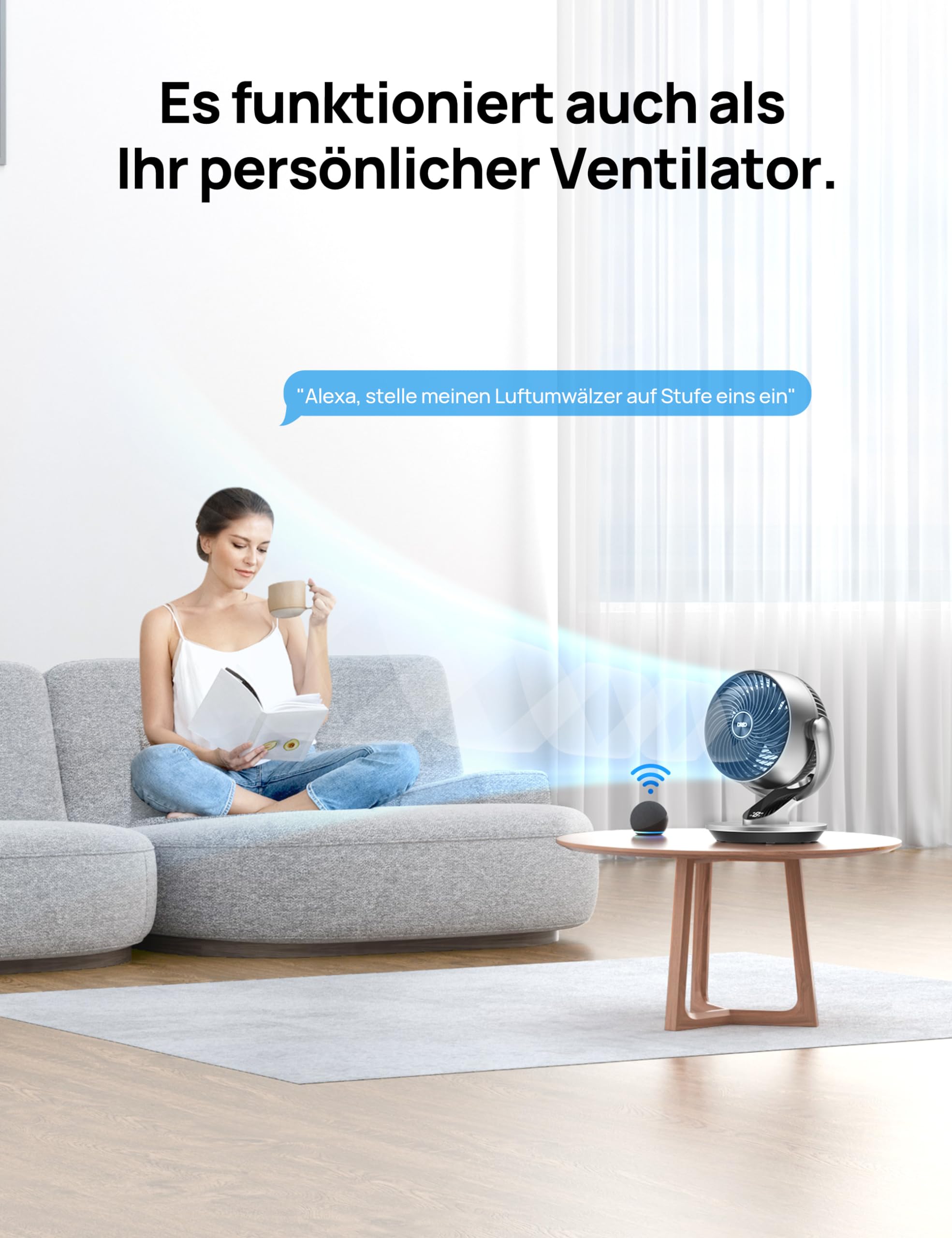 DREO 28dB Leiser Smart Tischventilator für Schlafzimmer Büro, Ventilator mit Fernbedienung Kühlung 21M Windentfernung 4-Geschwindigstufe 5 Modi 12H Timer 90° Auto 120° Manuell oszillierend, Lynx S
